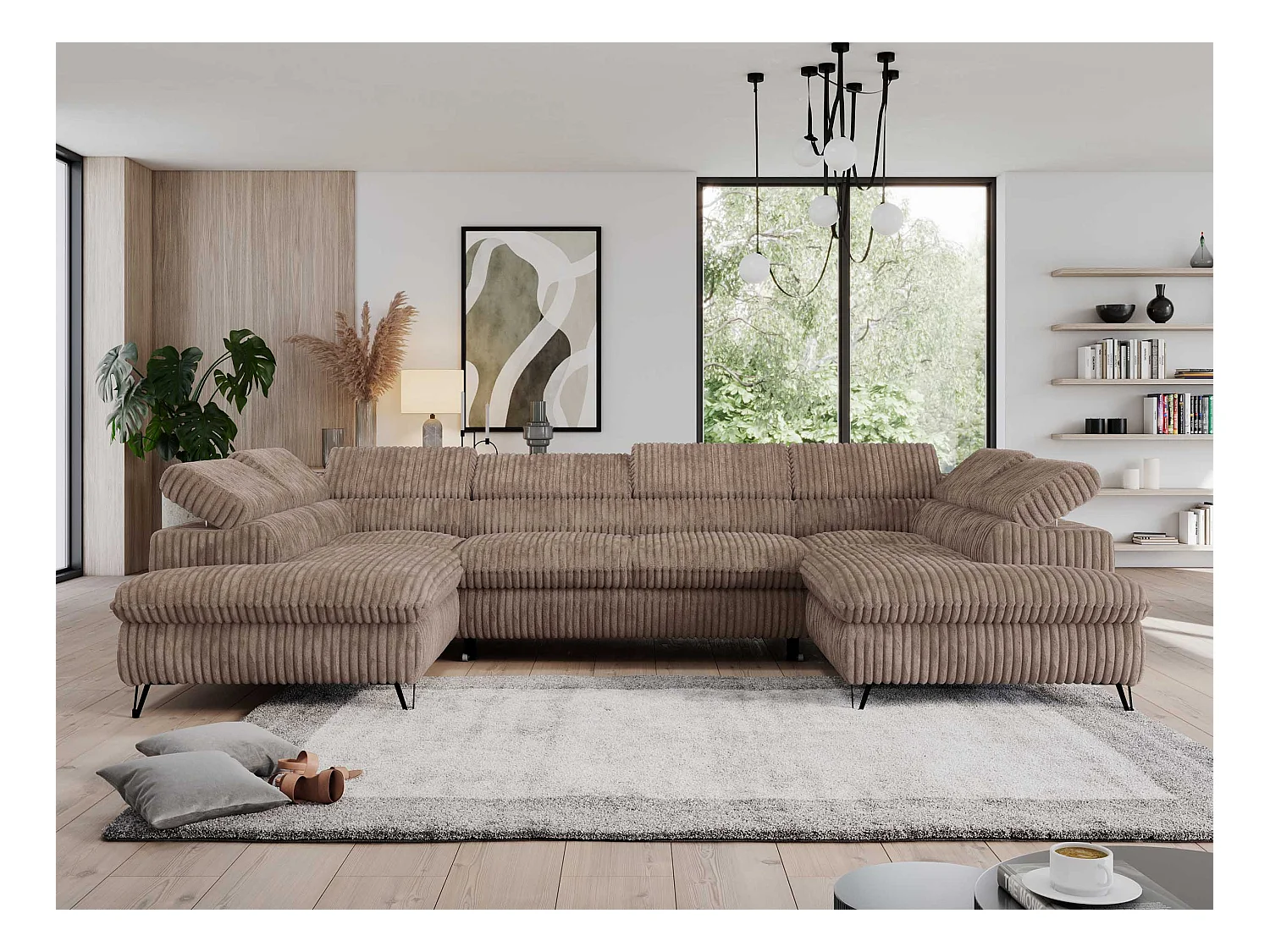 Ecksofa PEDRO U - XXL U-förmige Ecke, schlaffunktion und Bettkästen - Braun Cord