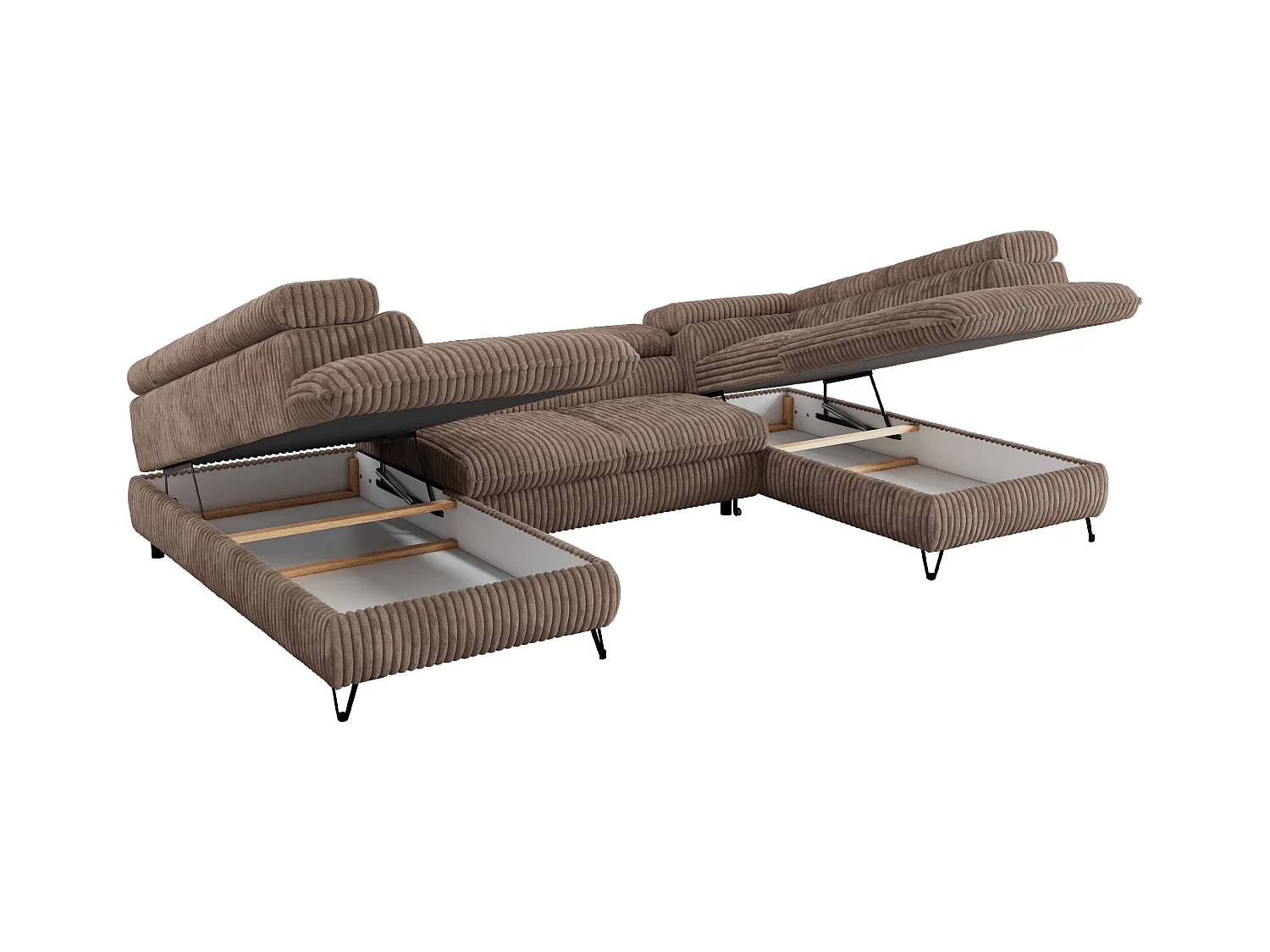 Ecksofa PEDRO U - XXL U-förmige Ecke, schlaffunktion und Bettkästen - Braun Cord