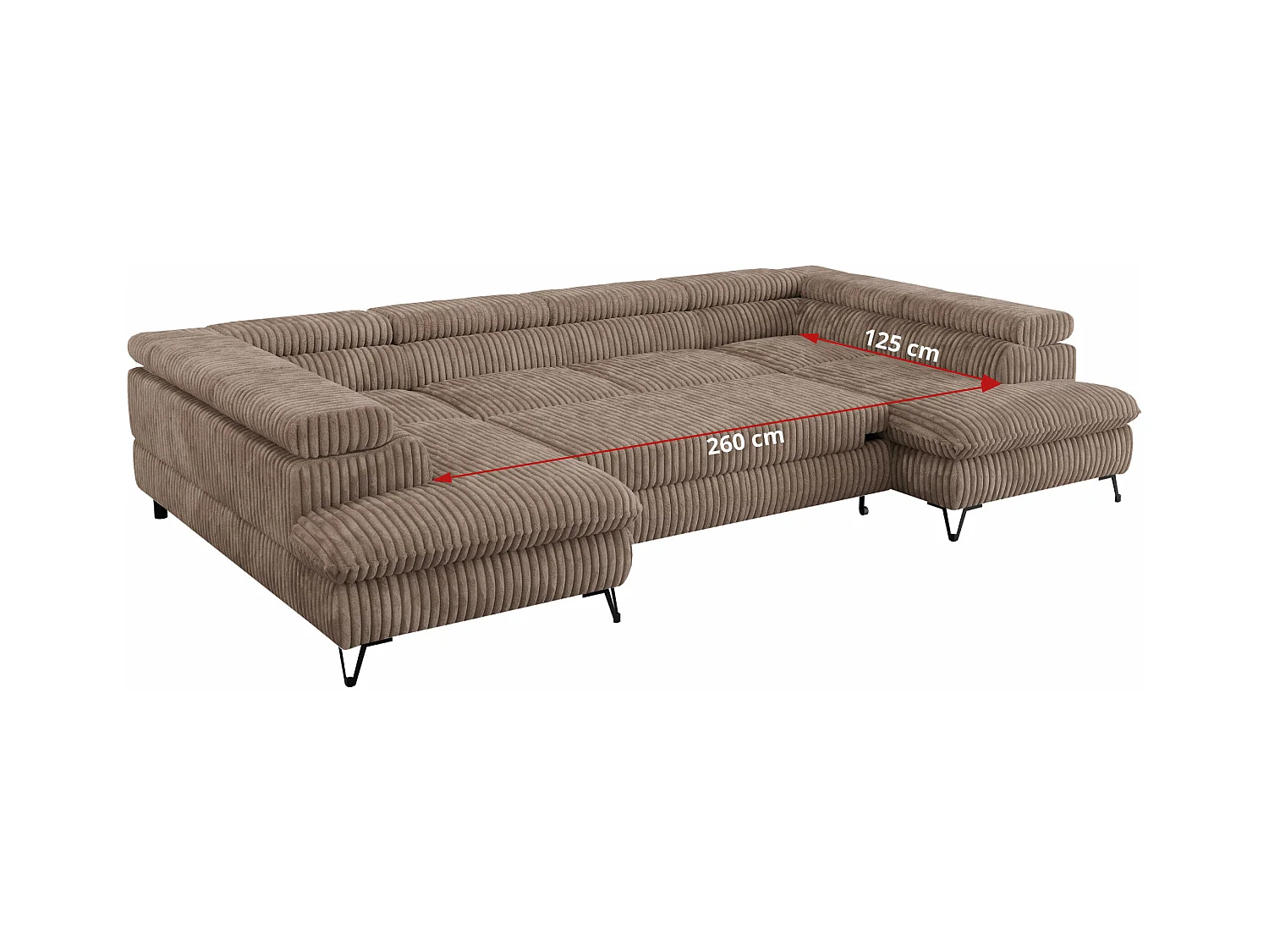 Ecksofa PEDRO U - XXL U-förmige Ecke, schlaffunktion und Bettkästen - Braun Cord