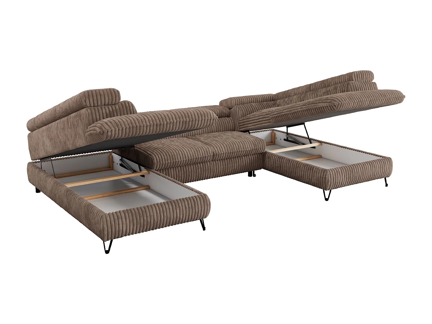 Ecksofa PEDRO U - XXL U-förmige Ecke, schlaffunktion und Bettkästen - Braun Cord