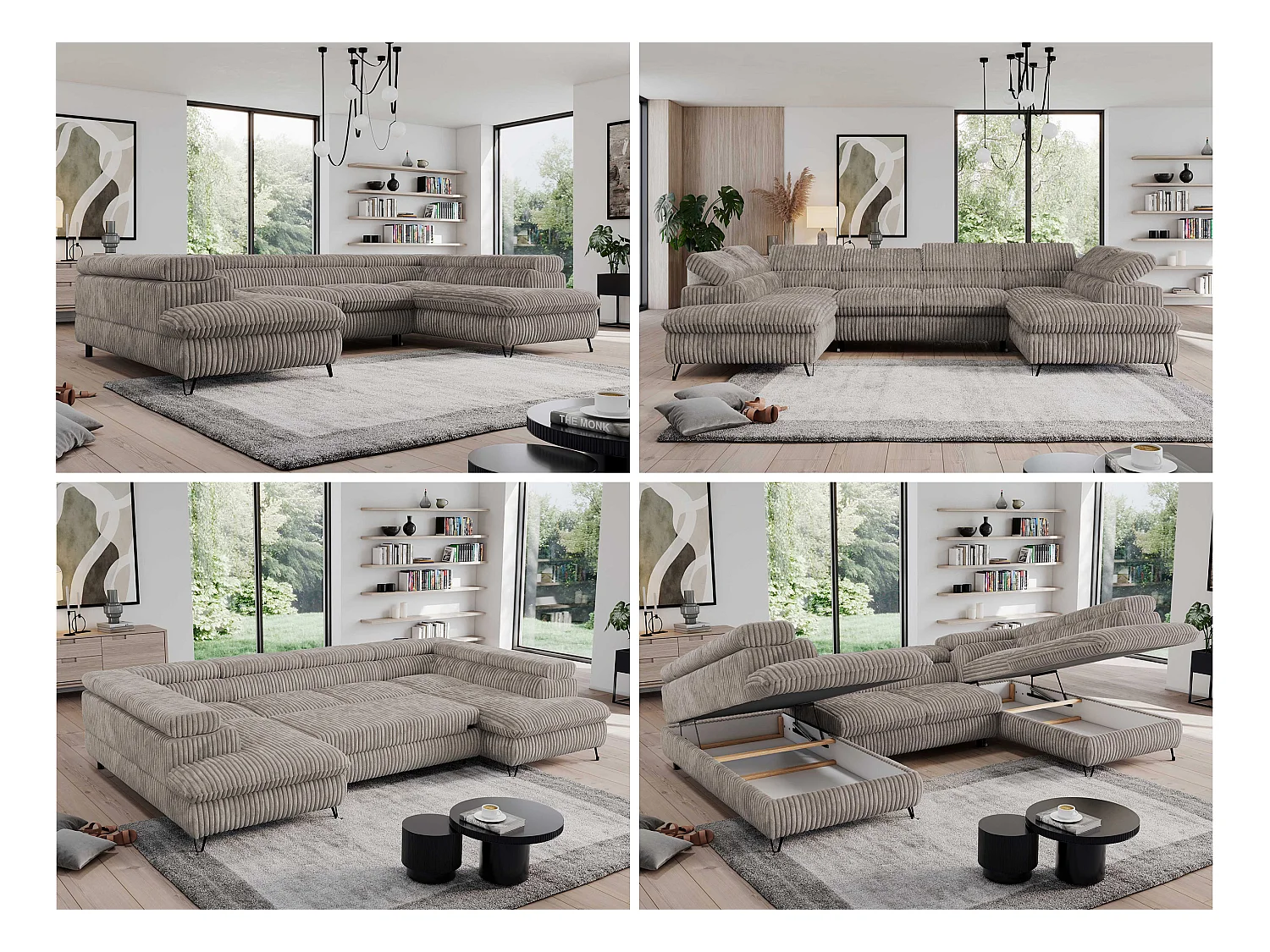 Ecksofa PEDRO U - XXL U-förmige Ecke, schlaffunktion und Bettkästen - Hellbraun Cord