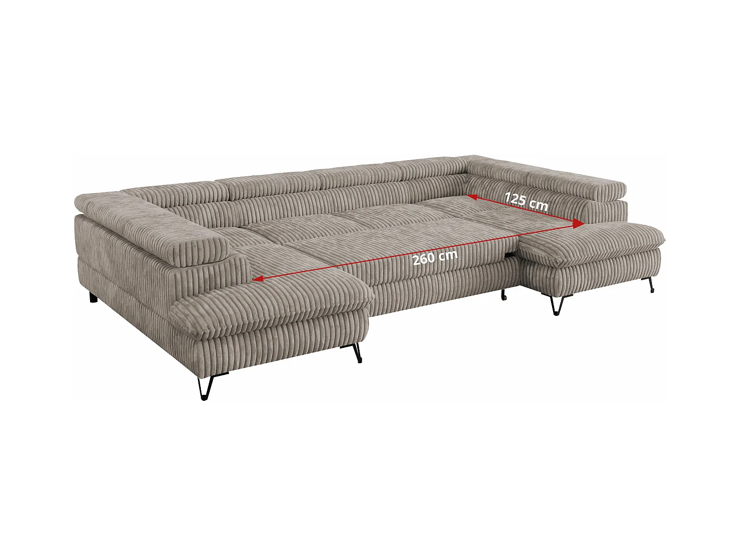 Ecksofa PEDRO U - XXL U-förmige Ecke, schlaffunktion und Bettkästen - Hellbraun Cord