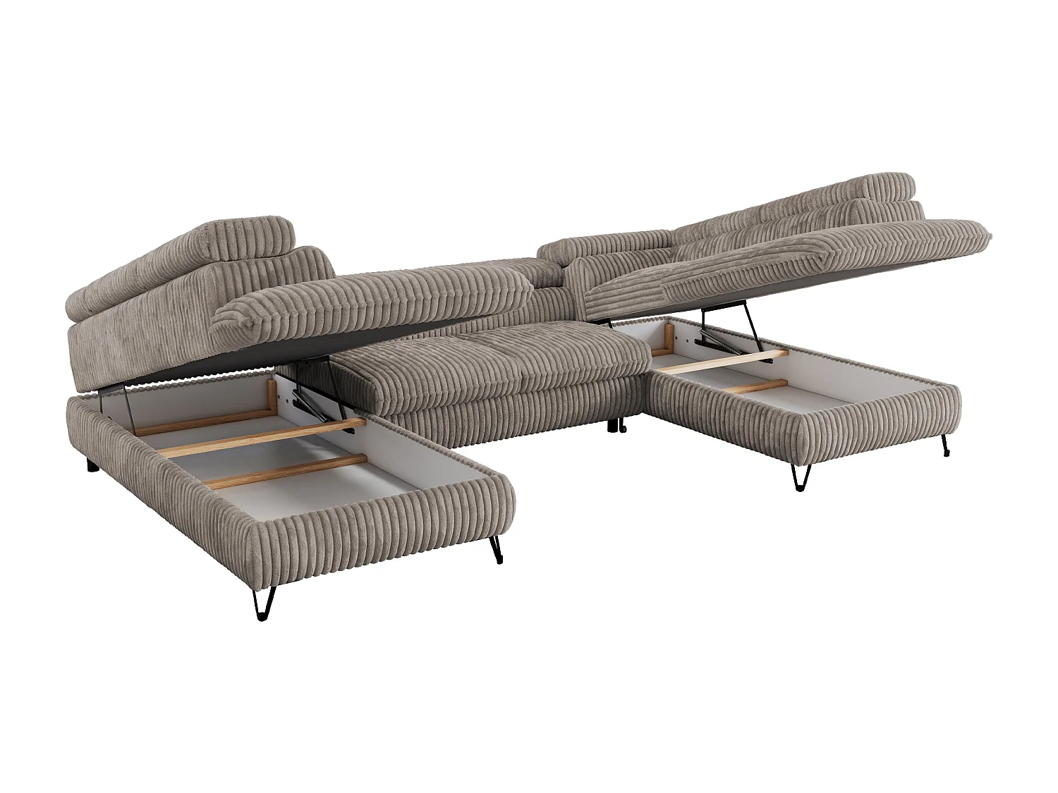 Ecksofa PEDRO U - XXL U-förmige Ecke, schlaffunktion und Bettkästen - Hellbraun Cord