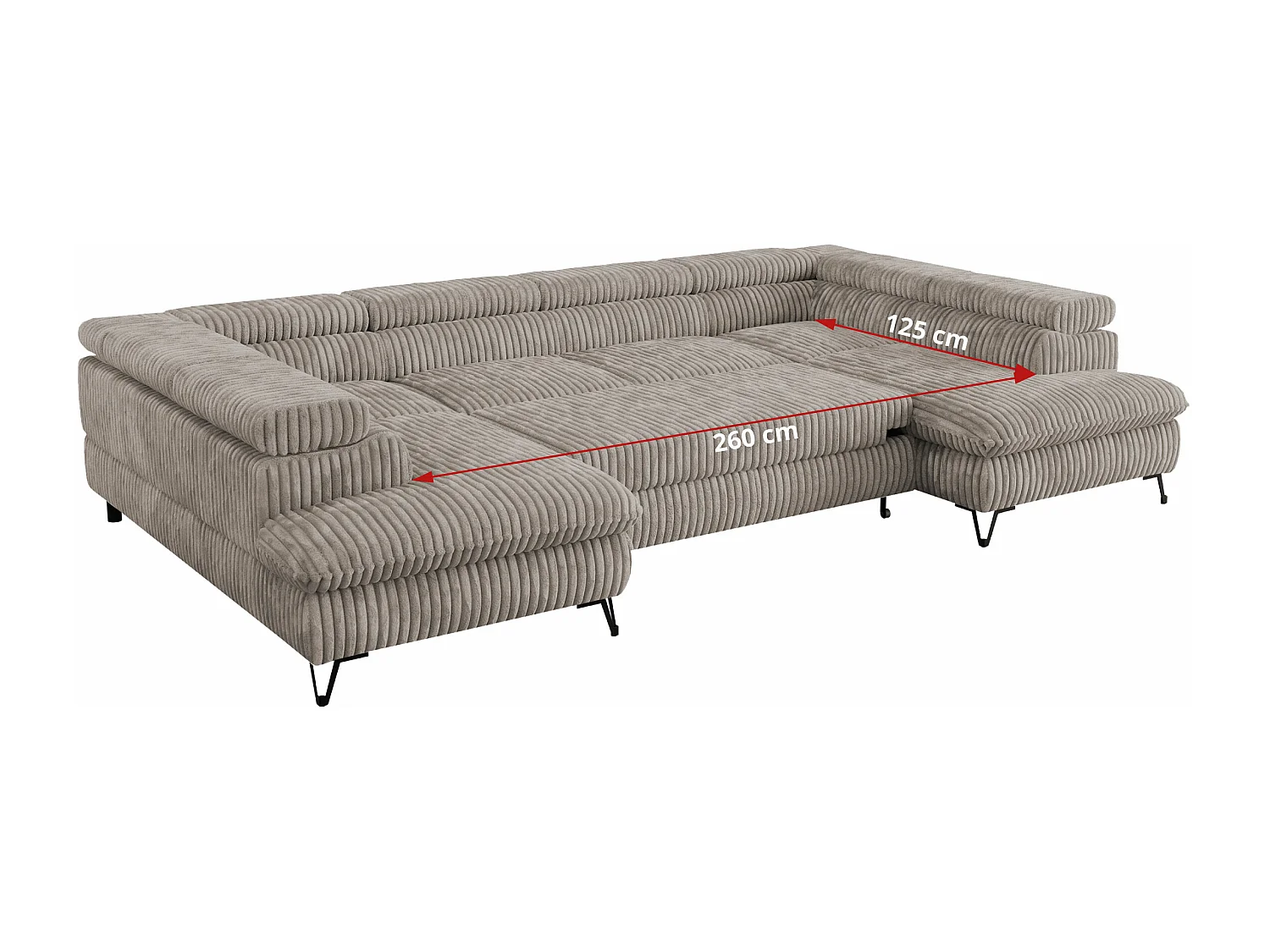 Ecksofa PEDRO U - XXL U-förmige Ecke, schlaffunktion und Bettkästen - Hellbraun Cord