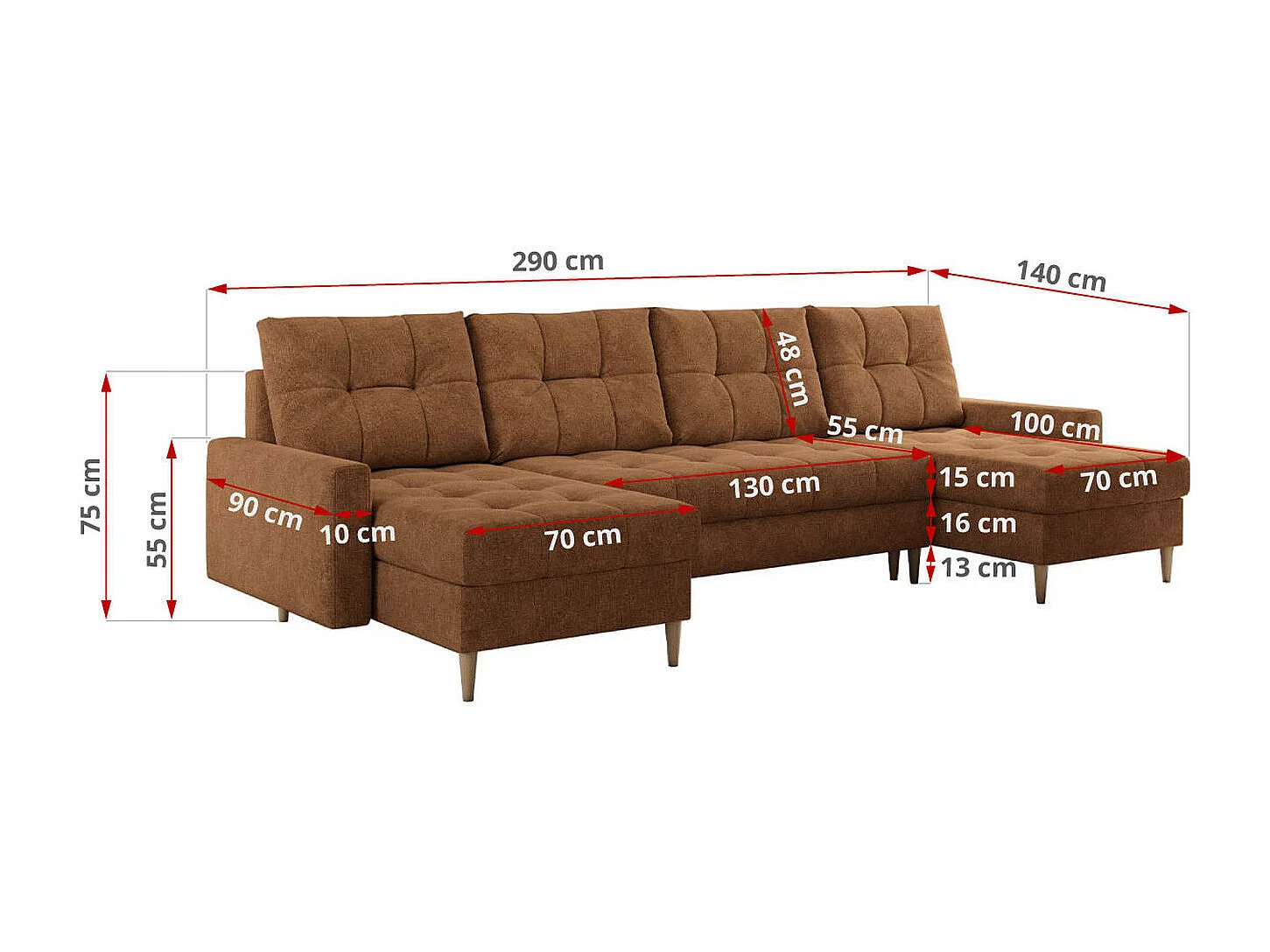 Ecksofa COLIN U mit Bettfunktion - skandinavisches design, lose Kissen - Orange Velvet