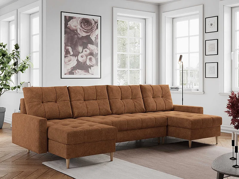 Ecksofa COLIN U mit Bettfunktion - skandinavisches design, lose Kissen - Orange Velvet