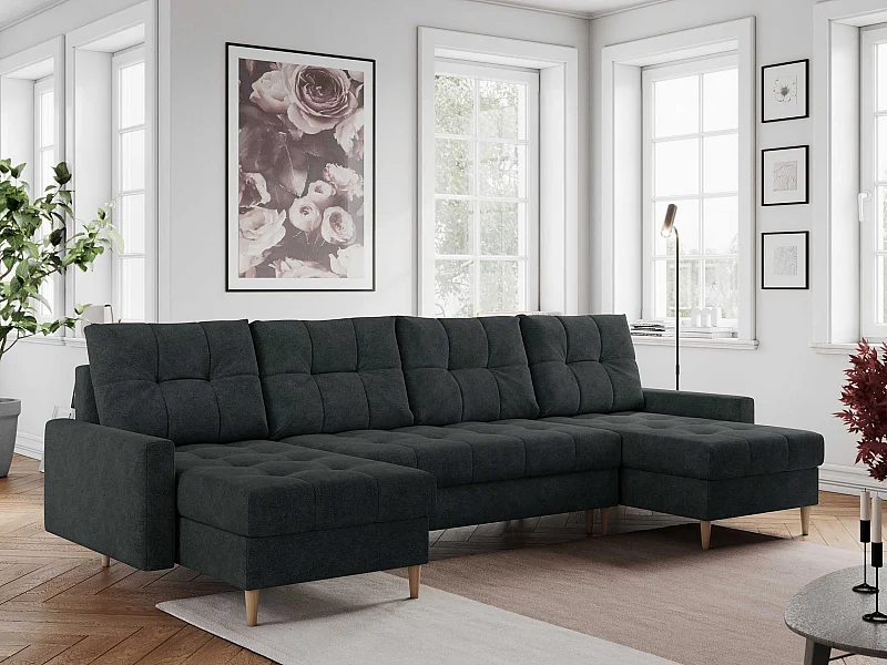 Ecksofa COLIN U mit Bettfunktion - skandinavisches design, lose Kissen - Dunkelgrau Stukture