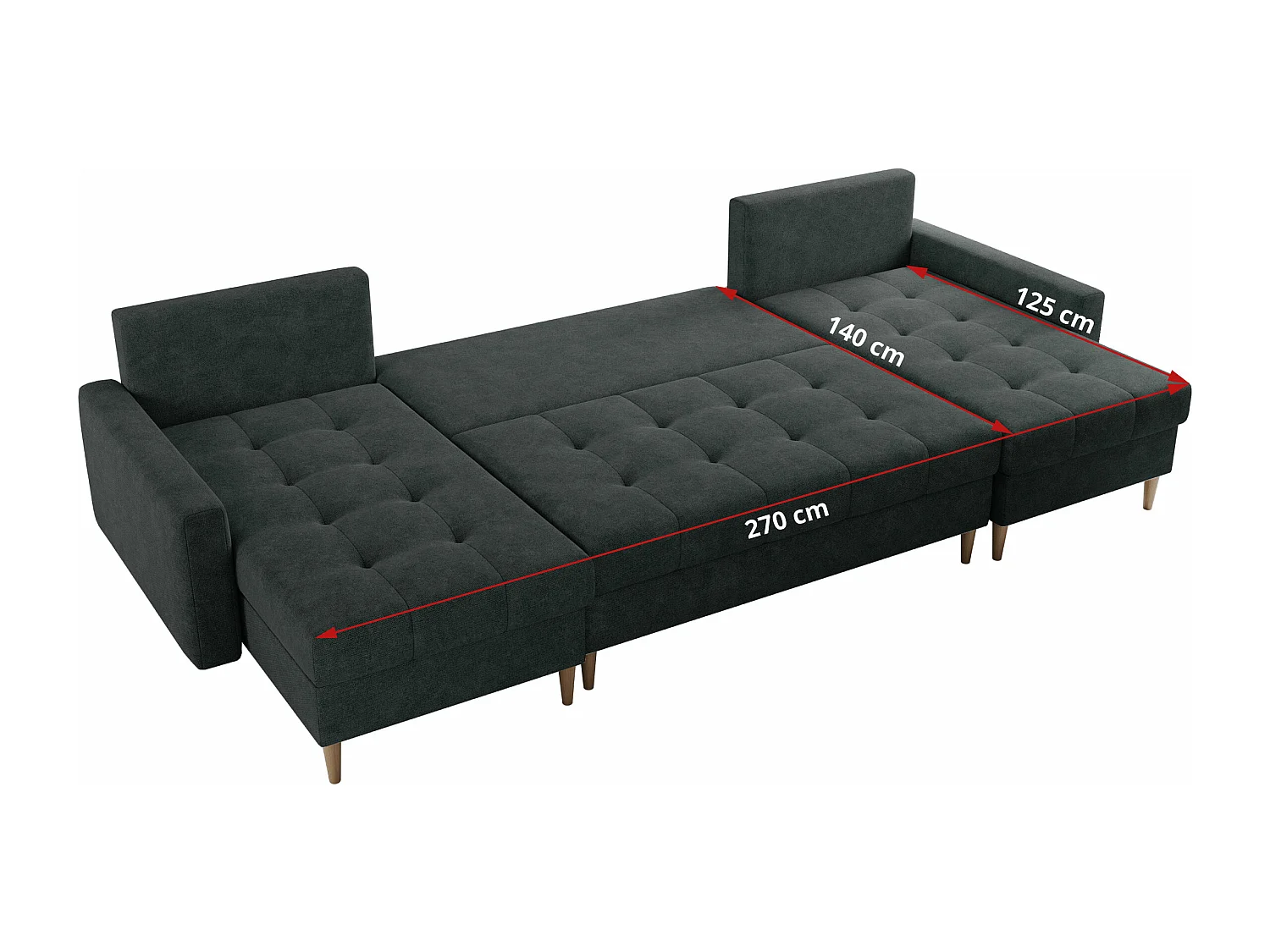 Ecksofa COLIN U mit Bettfunktion - skandinavisches design, lose Kissen - Dunkelgrau Stukture