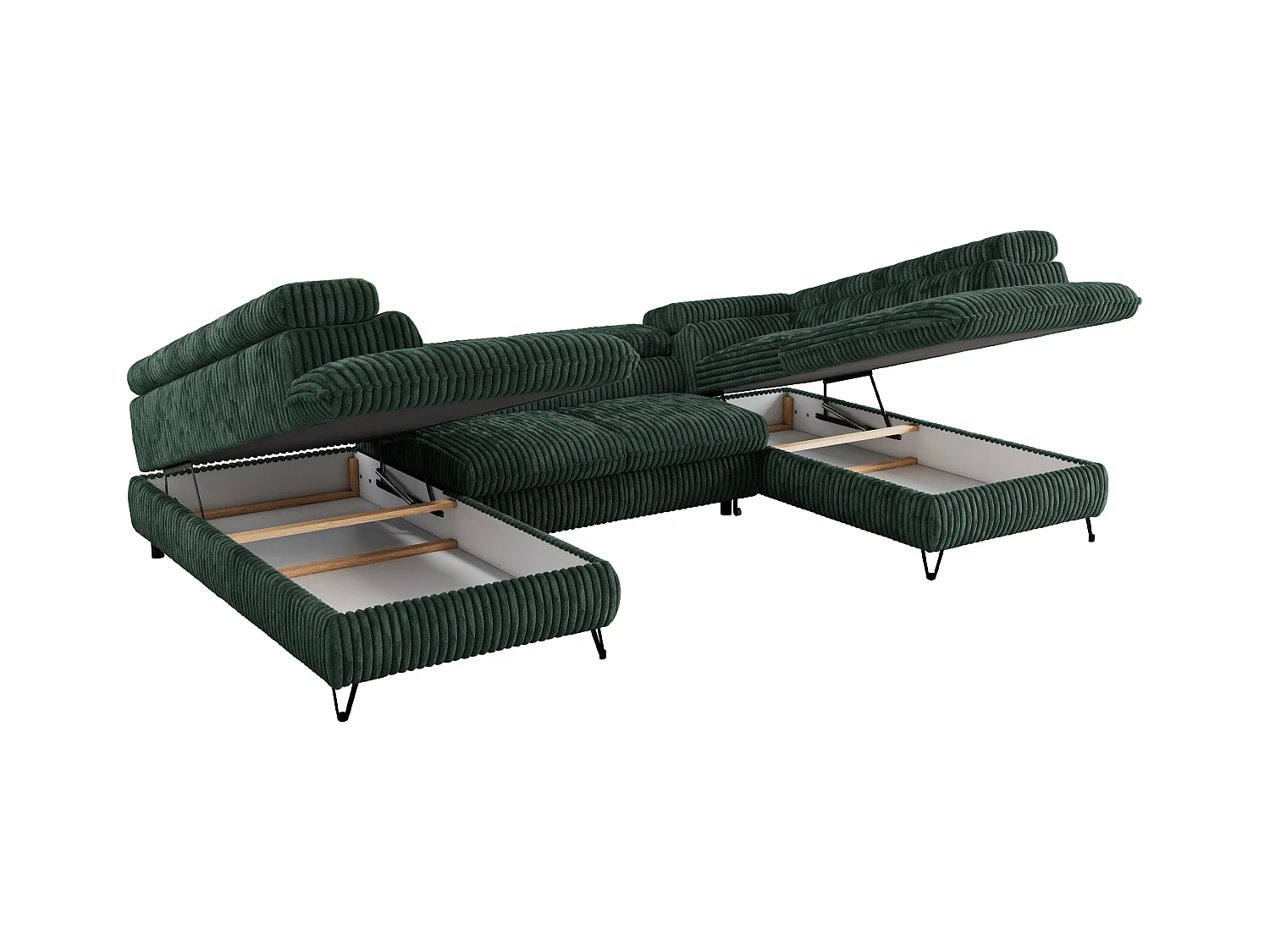 Ecksofa PEDRO U - XXL U-förmige Ecke, schlaffunktion und Bettkästen - Grün Cord