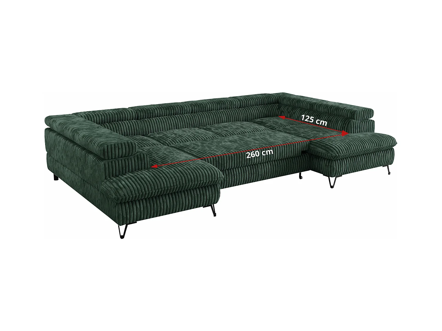 Ecksofa PEDRO U - XXL U-förmige Ecke, schlaffunktion und Bettkästen - Grün Cord