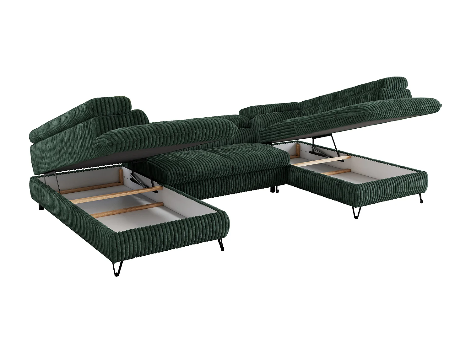 Ecksofa PEDRO U - XXL U-förmige Ecke, schlaffunktion und Bettkästen - Grün Cord