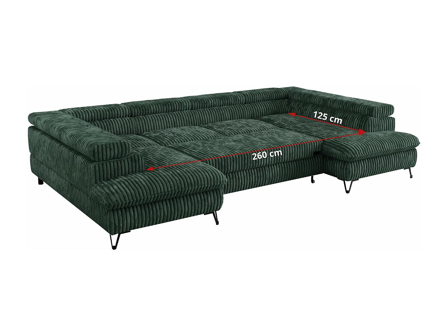 Ecksofa PEDRO U - XXL U-förmige Ecke, schlaffunktion und Bettkästen - Grün Cord