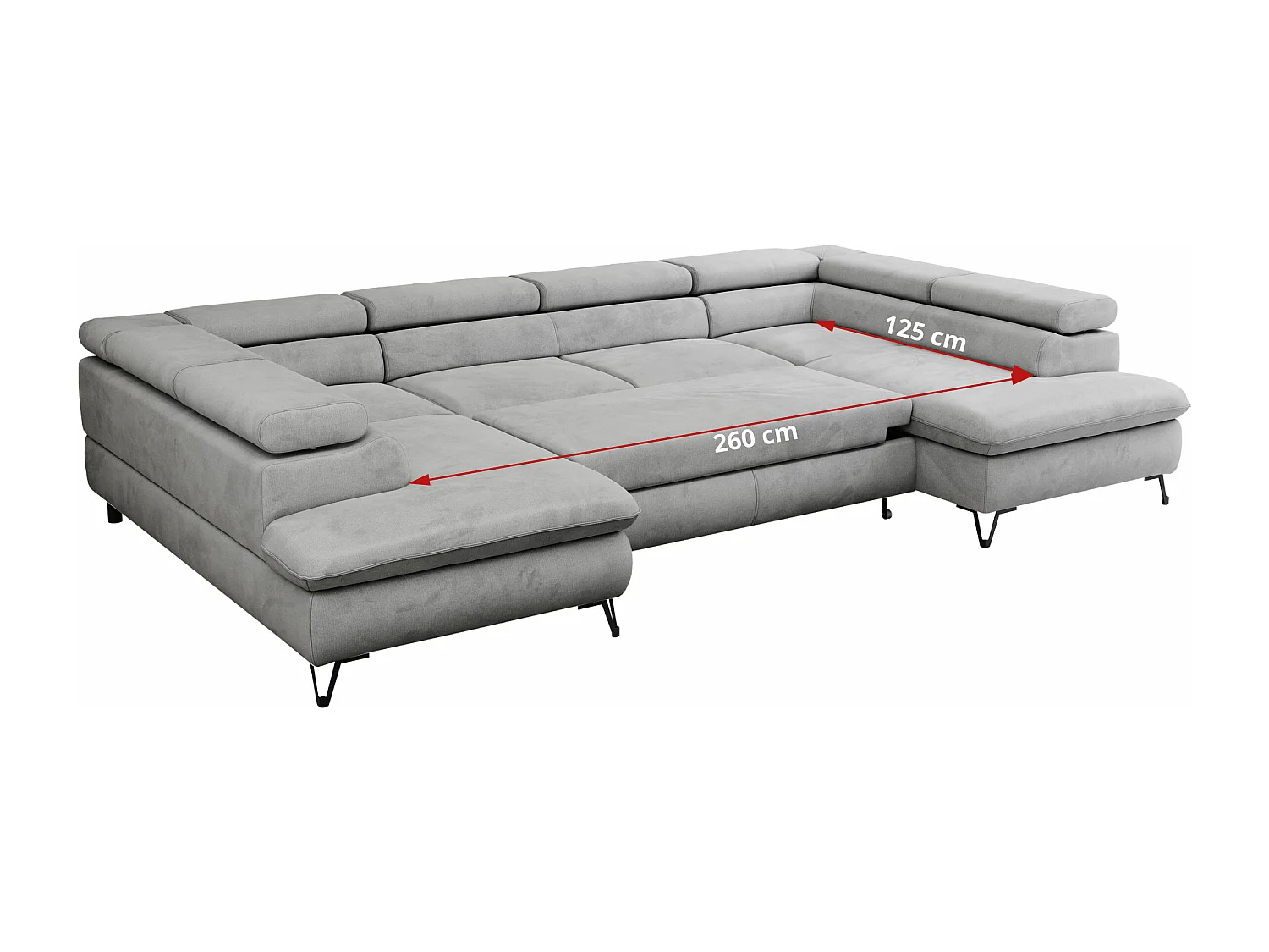 Ecksofa PEDRO U - XXL U-förmige Ecke, schlaffunktion und Bettkästen - Hellgrau Velvet