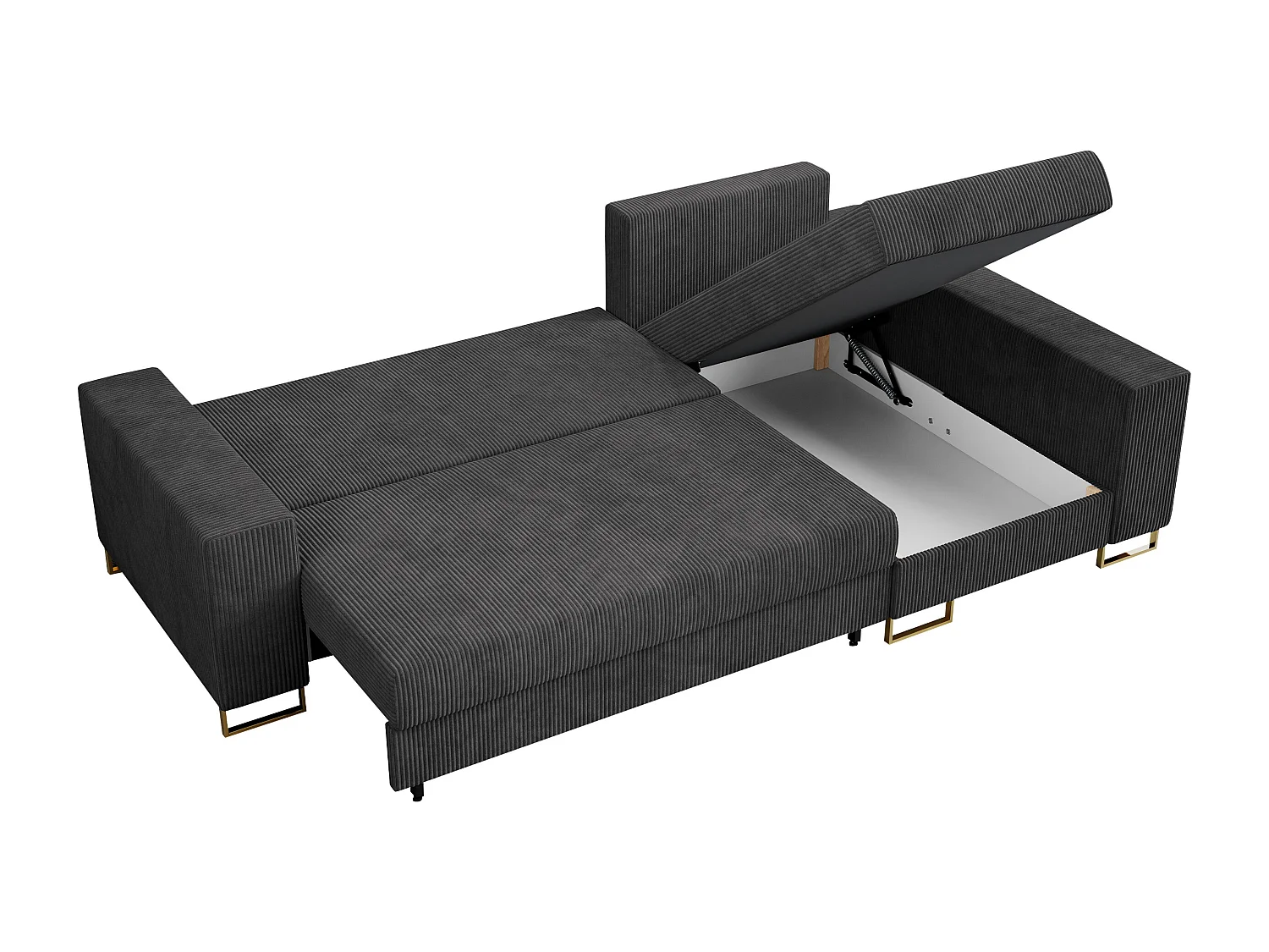 Ecksofa DORIAN - schlaffunktion und Bettkasten, lose Kissen - Dunkelgrau Cord