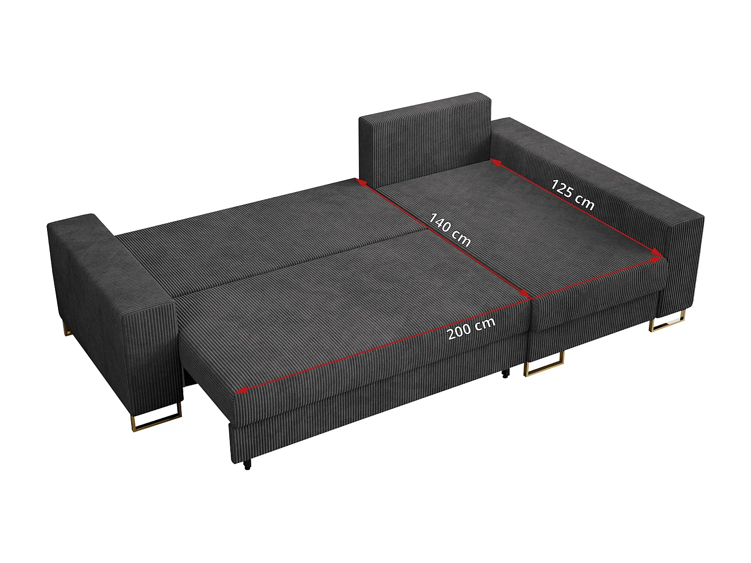 Ecksofa DORIAN - schlaffunktion und Bettkasten, lose Kissen - Dunkelgrau Cord