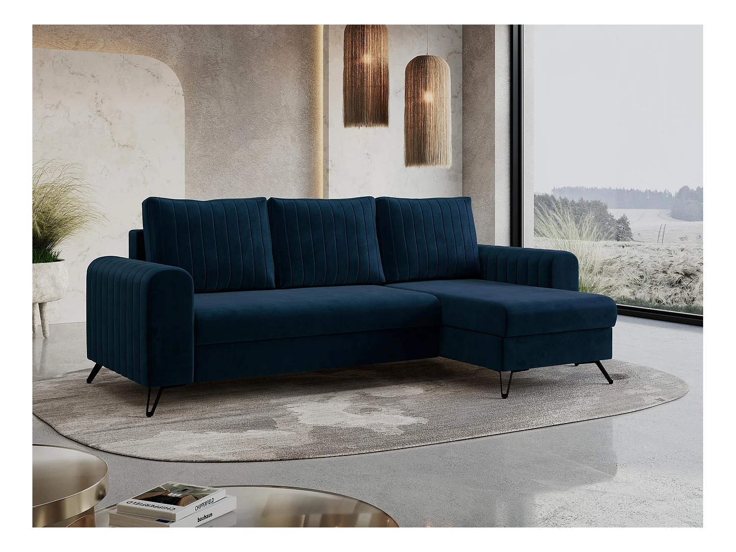 Ecksofa AXEL - universal mit schlaffunktion, Bettkasten - Dunkelblau Velvet