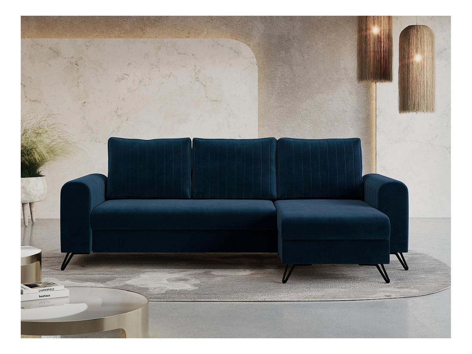 Ecksofa AXEL - universal mit schlaffunktion, Bettkasten - Dunkelblau Velvet