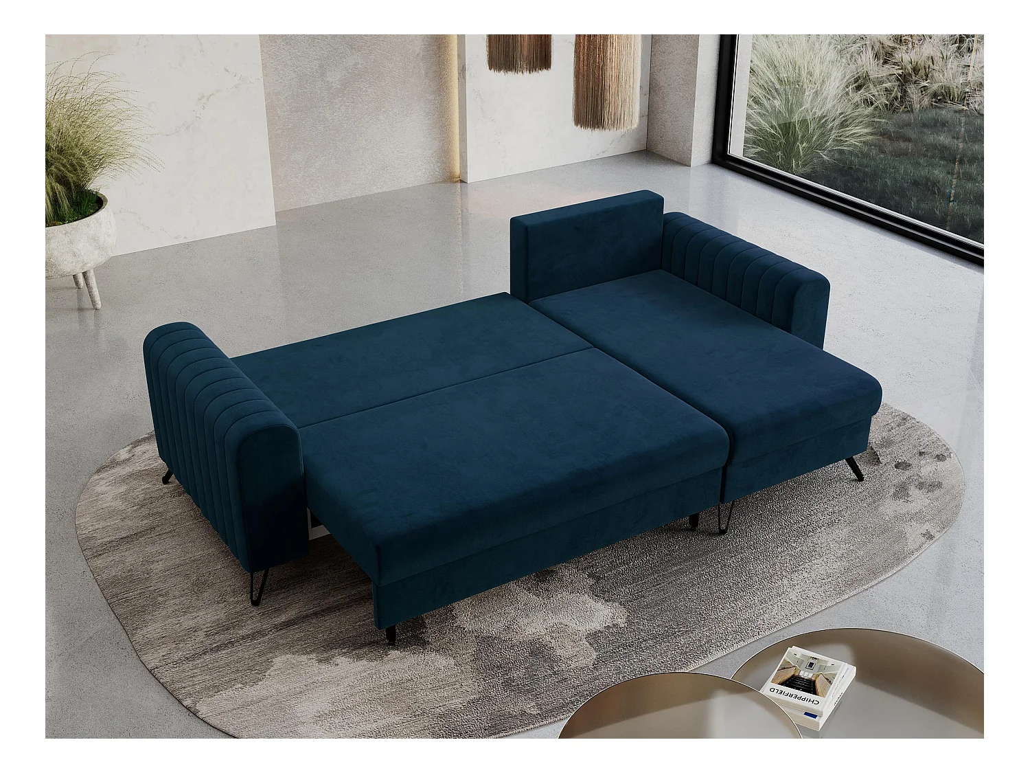 Ecksofa AXEL - universal mit schlaffunktion, Bettkasten - Dunkelblau Velvet