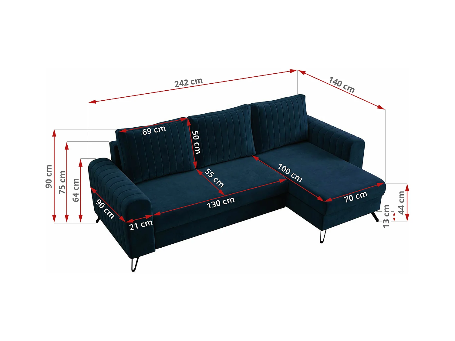 Ecksofa AXEL - universal mit schlaffunktion, Bettkasten - Dunkelblau Velvet