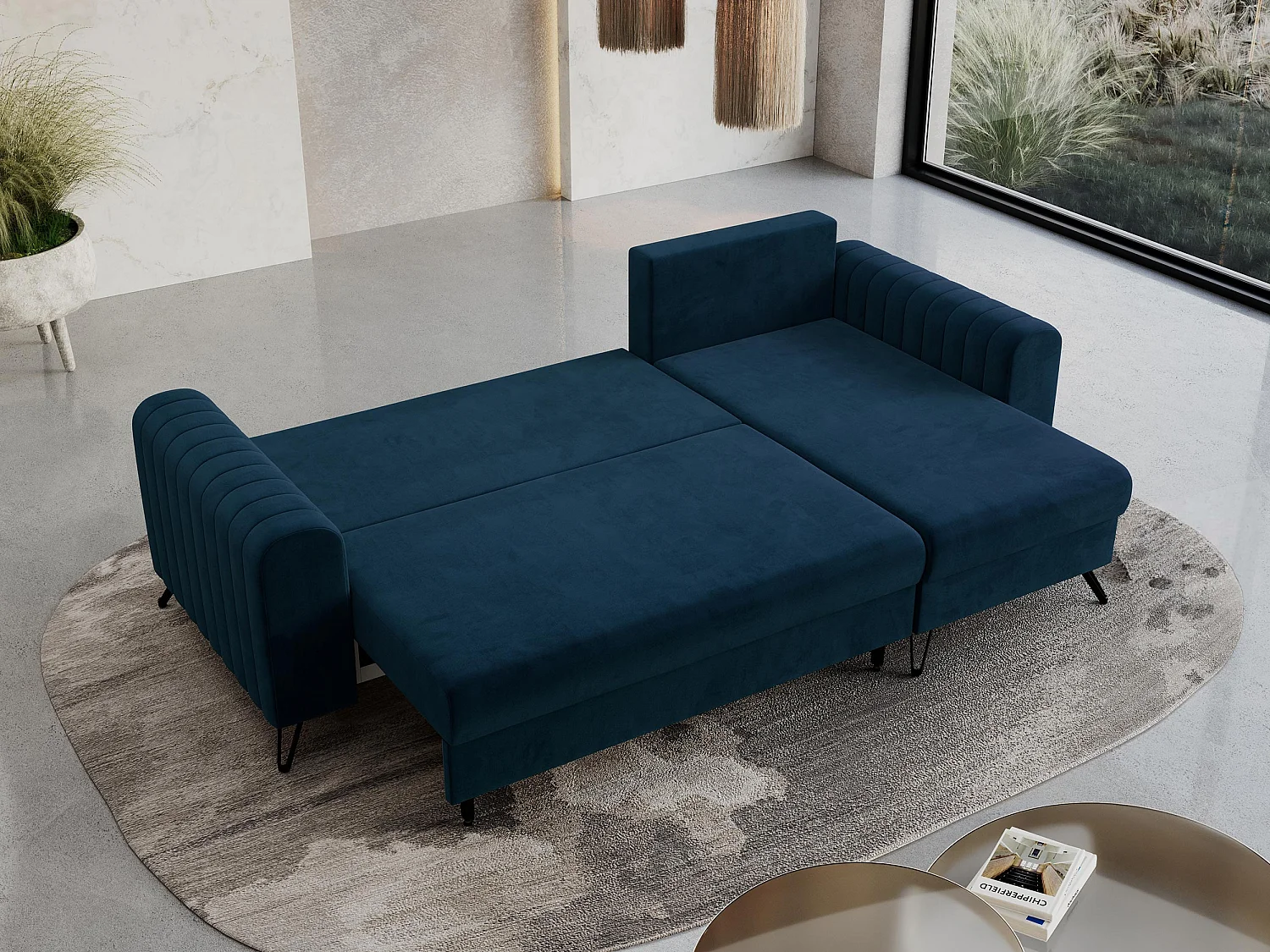 Ecksofa AXEL - universal mit schlaffunktion, Bettkasten - Dunkelblau Velvet
