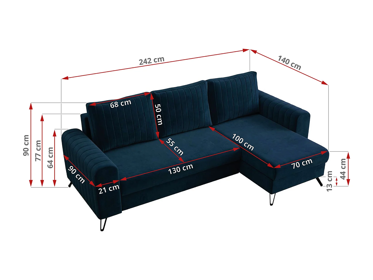 Ecksofa AXEL - universal mit schlaffunktion, Bettkasten - Dunkelblau Velvet