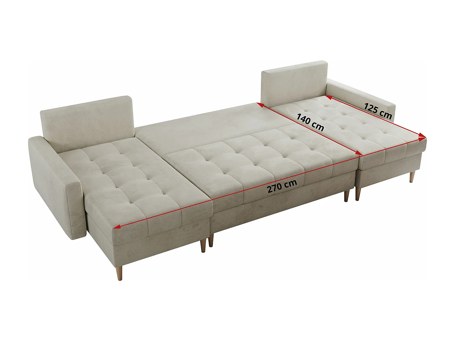 Ecksofa COLIN U mit Bettfunktion - skandinavisches design, lose Kissen - Beige Velvet