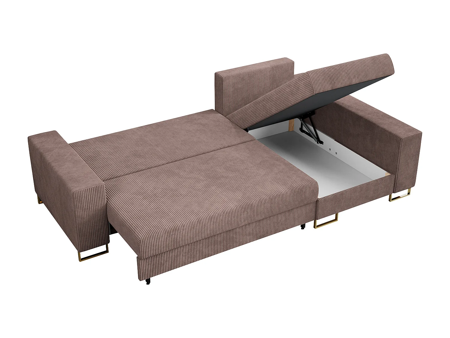 Ecksofa DORIAN - schlaffunktion und Bettkasten, lose Kissen - Rosa Cord