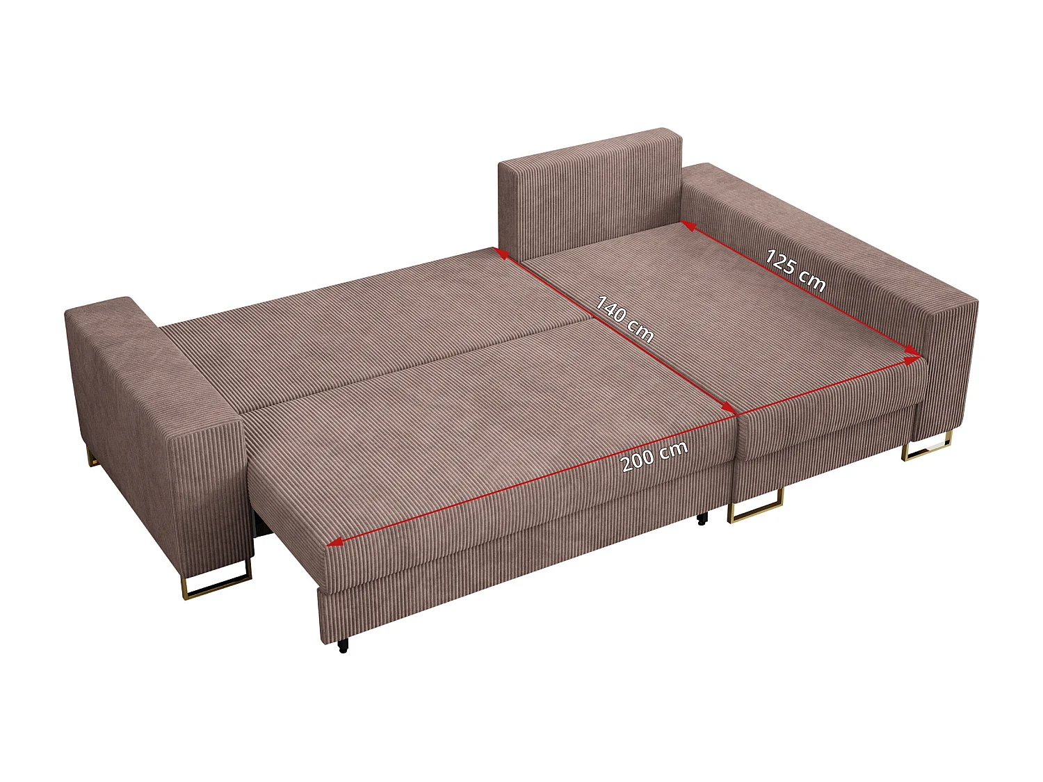 Ecksofa DORIAN - schlaffunktion und Bettkasten, lose Kissen - Rosa Cord