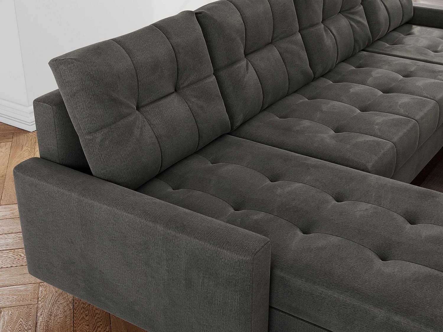 Ecksofa COLIN U mit Bettfunktion - skandinavisches design, lose Kissen - Dunkelgrau Velvet