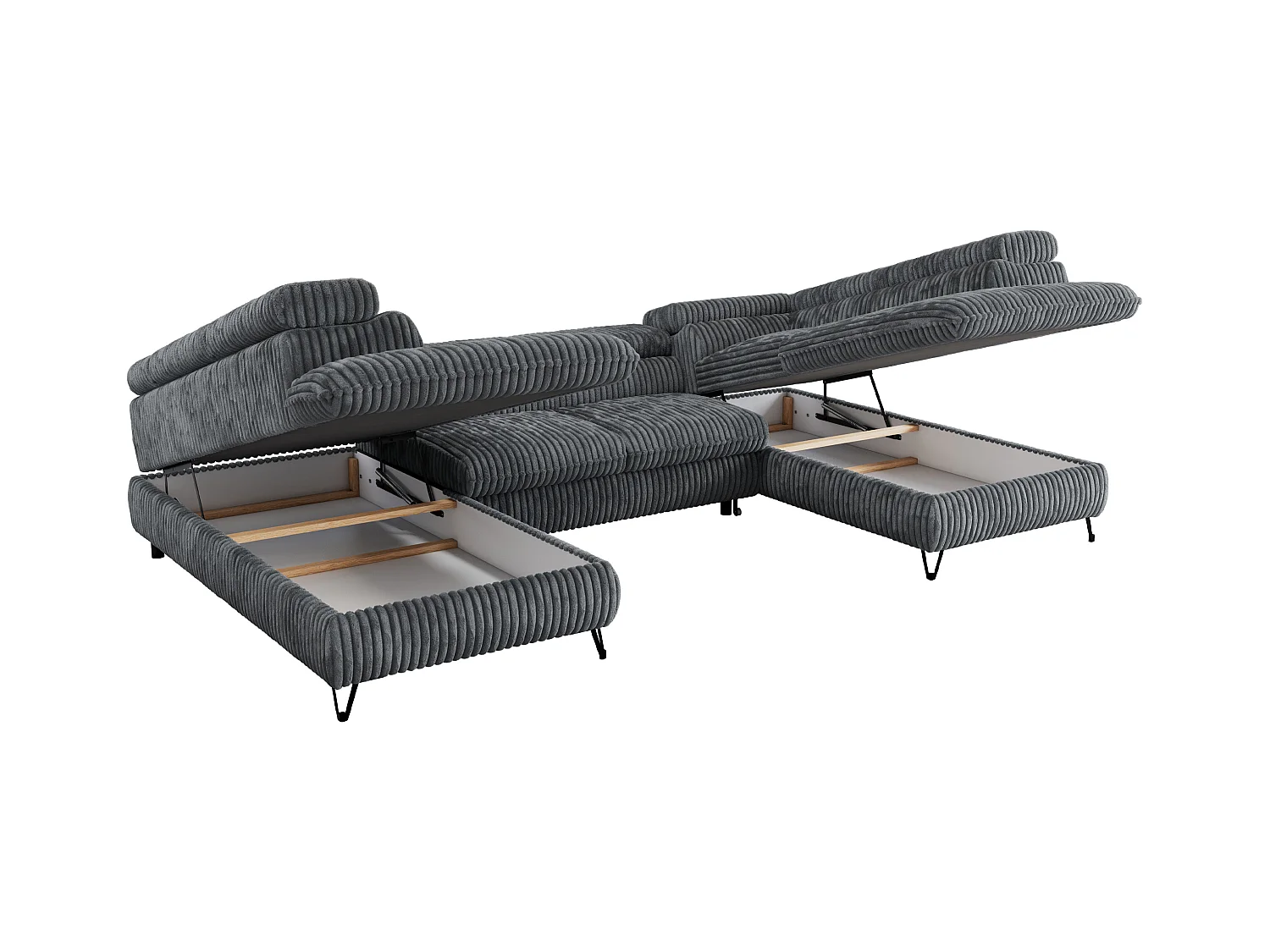 Ecksofa PEDRO U - XXL U-förmige Ecke, schlaffunktion und Bettkästen - Dunkelgrau Cord