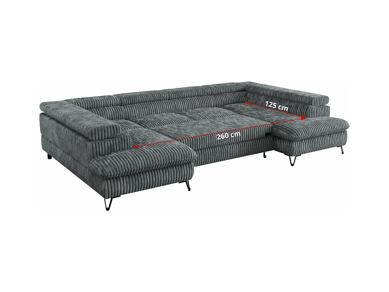 Ecksofa PEDRO U - XXL U-förmige Ecke, schlaffunktion und Bettkästen - Dunkelgrau Cord