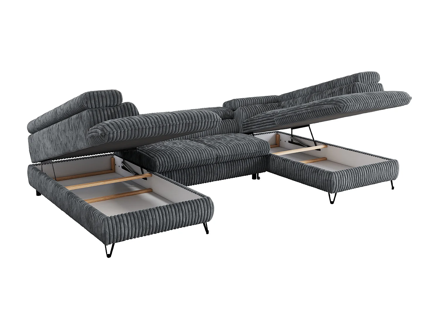 Ecksofa PEDRO U - XXL U-förmige Ecke, schlaffunktion und Bettkästen - Dunkelgrau Cord