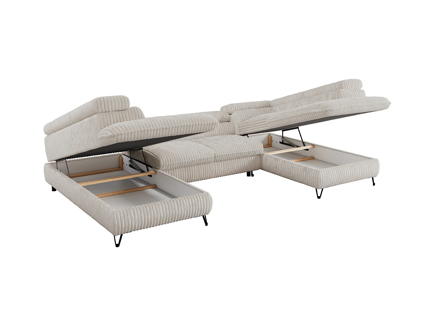 Ecksofa PEDRO U - XXL U-förmige Ecke, schlaffunktion und Bettkästen - Creme Cord