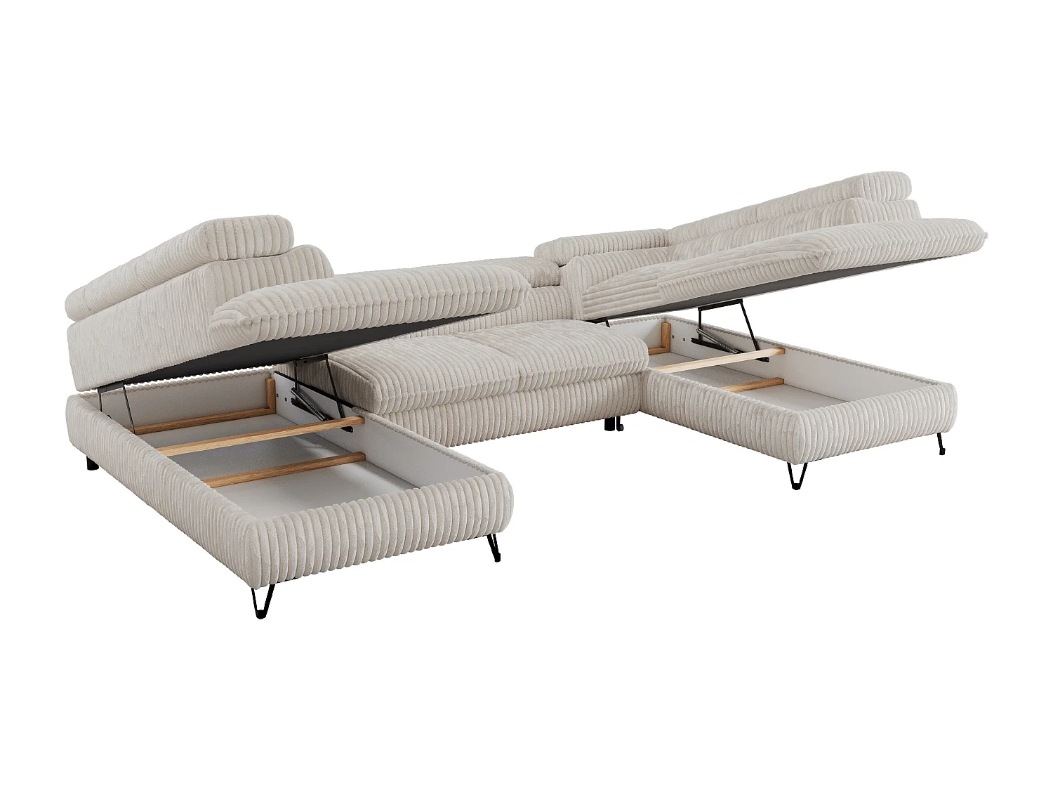 Ecksofa PEDRO U - XXL U-förmige Ecke, schlaffunktion und Bettkästen - Creme Cord