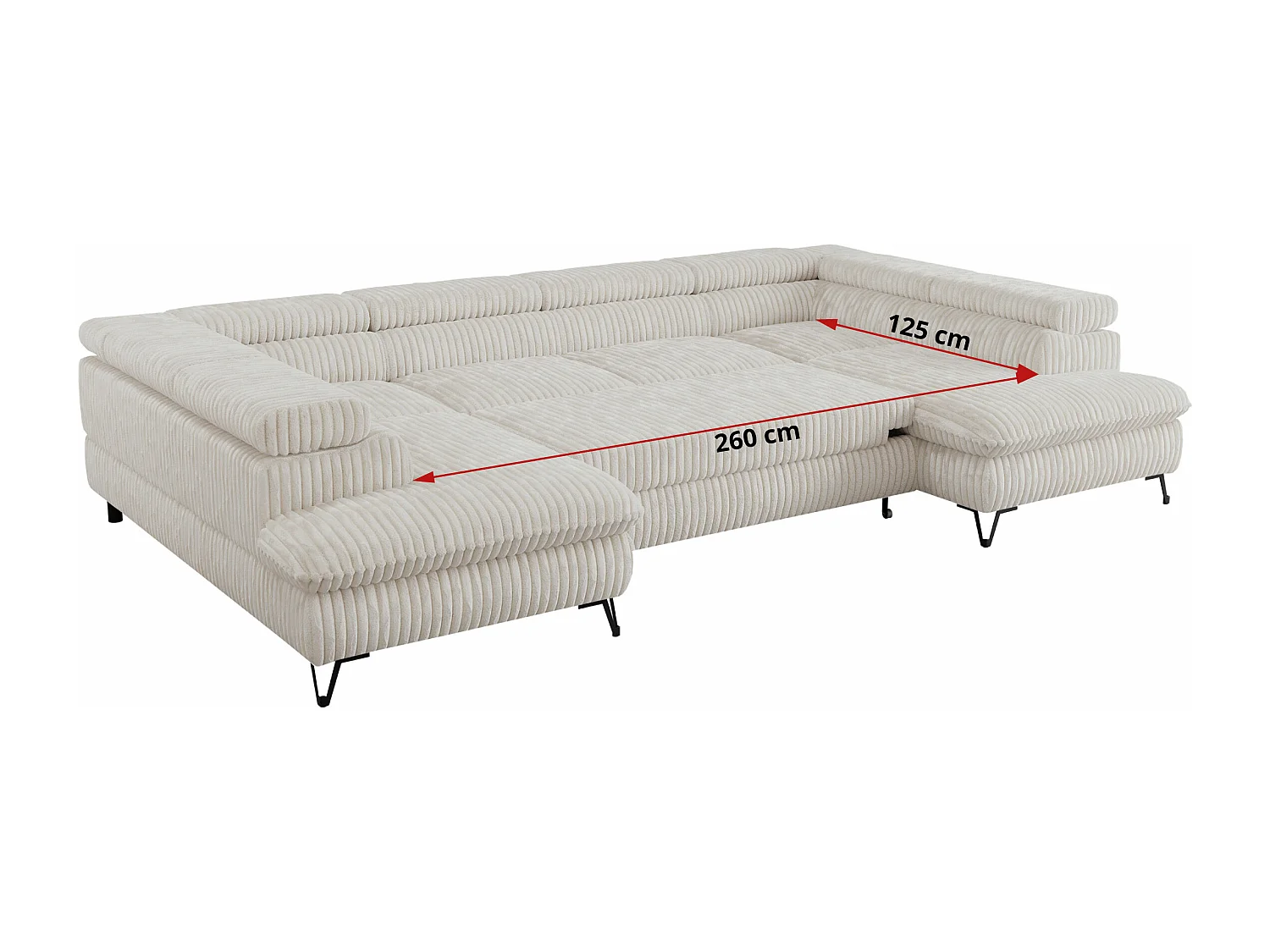 Ecksofa PEDRO U - XXL U-förmige Ecke, schlaffunktion und Bettkästen - Creme Cord