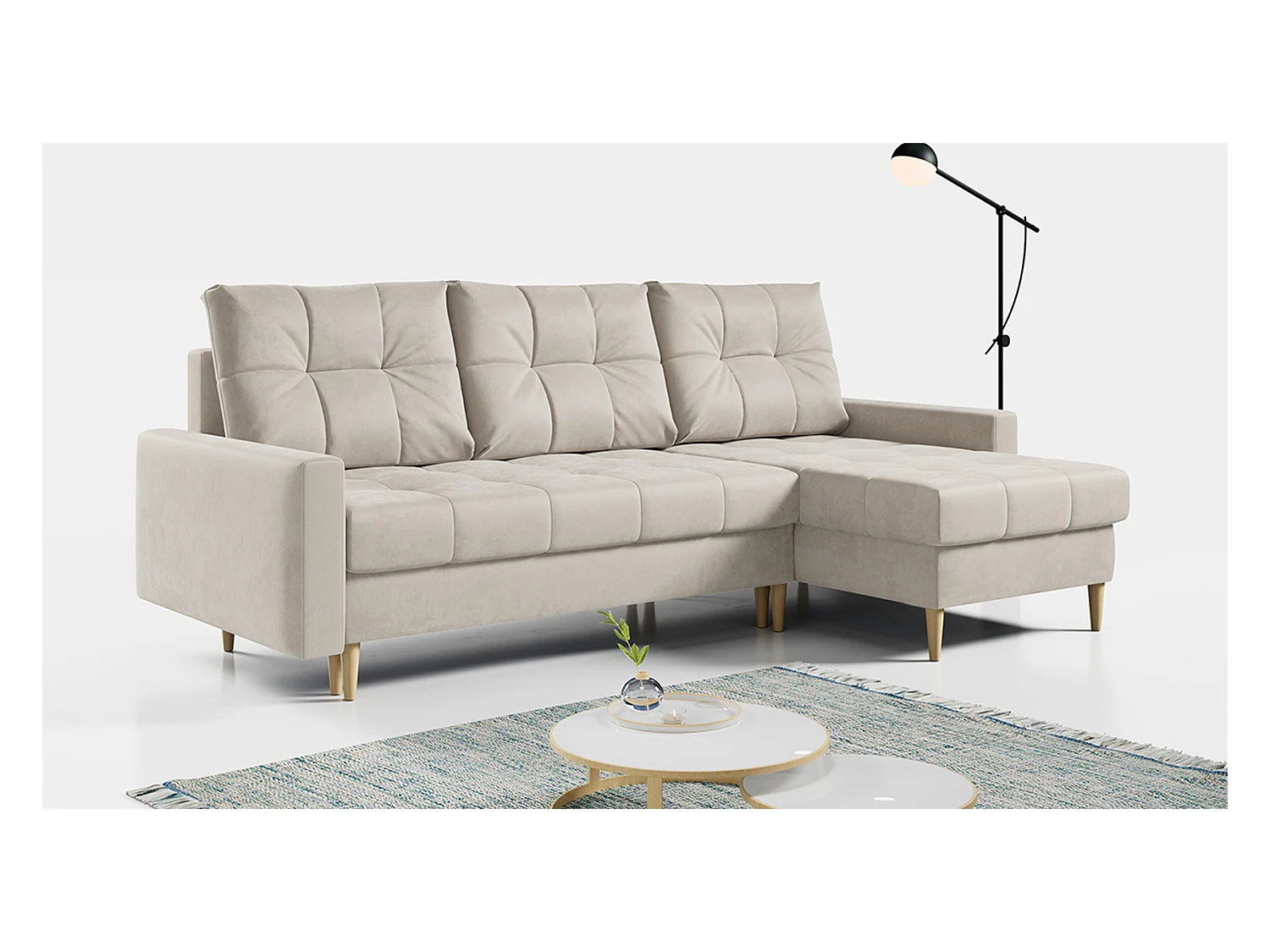 Ecksofa ASTRA - skandinavisch L-förmige Ecke, schlaffunktion - Cremige Velvet