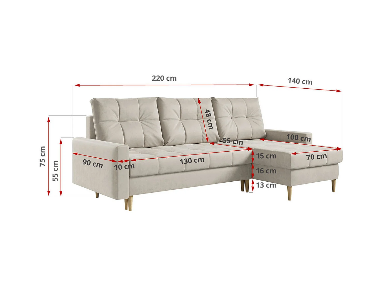 Ecksofa ASTRA - skandinavisch L-förmige Ecke, schlaffunktion - Cremige Velvet