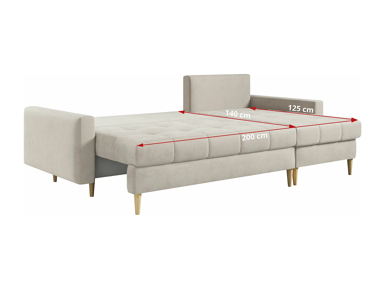 Ecksofa ASTRA - skandinavisch L-förmige Ecke, schlaffunktion - Cremige Velvet