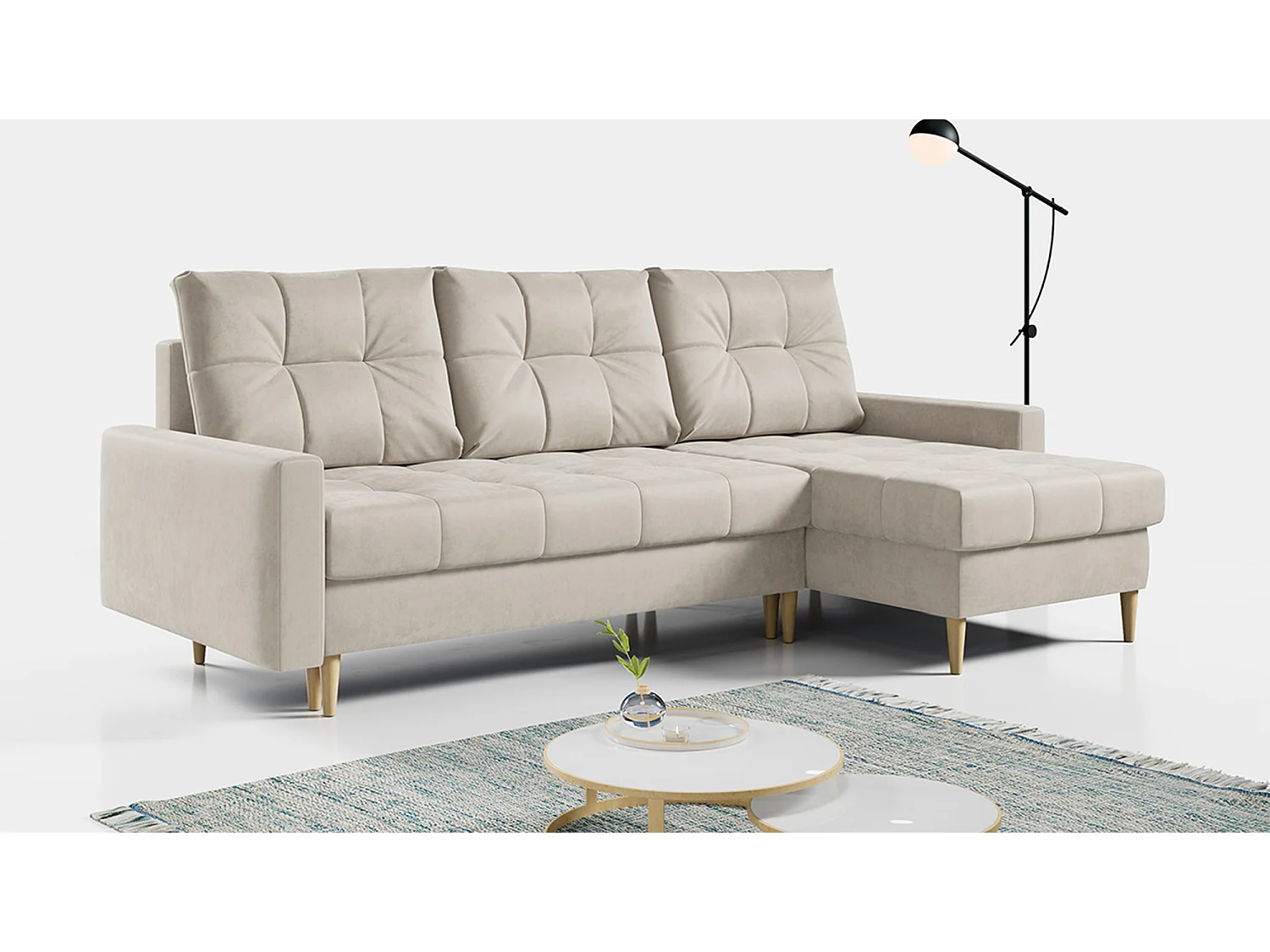 Ecksofa ASTRA - skandinavisch L-förmige Ecke, schlaffunktion - Cremige Velvet