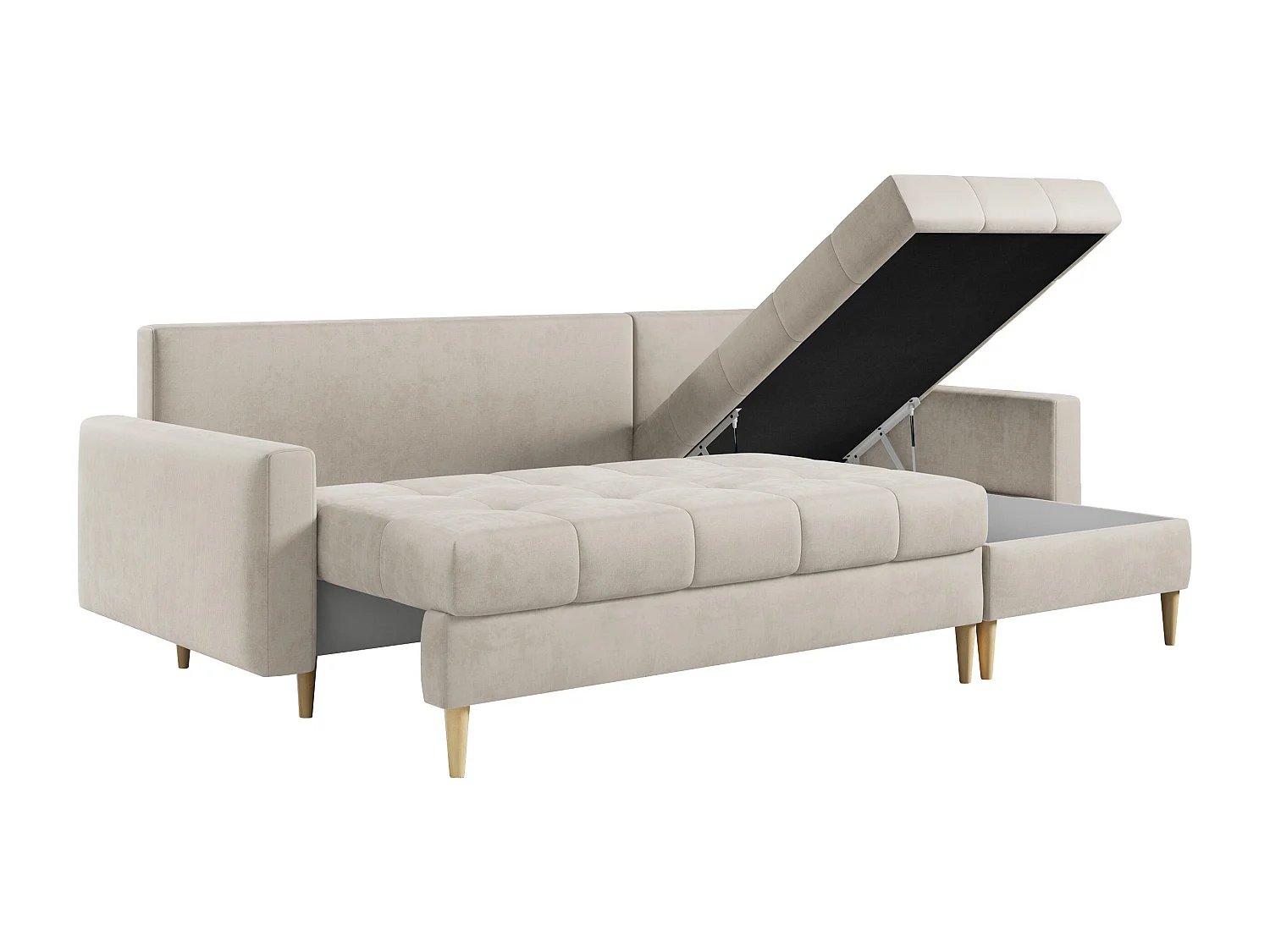 Ecksofa ASTRA - skandinavisch L-förmige Ecke, schlaffunktion - Cremige Velvet