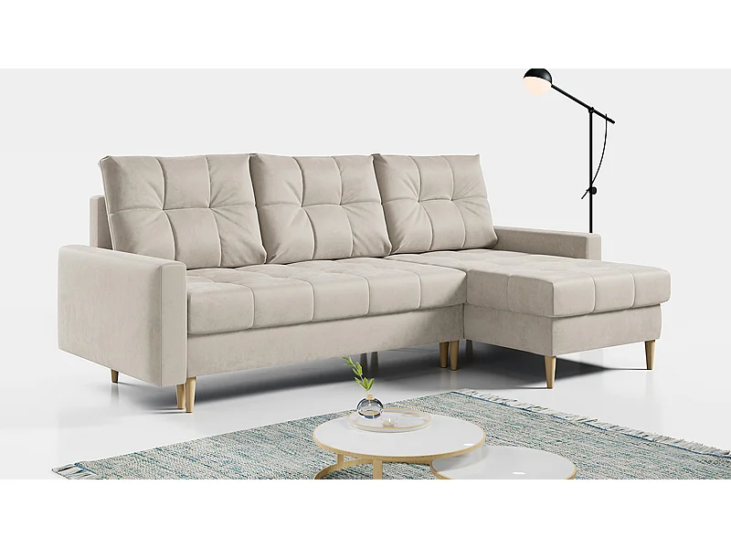 Ecksofa ASTRA - skandinavisch L-förmige Ecke, schlaffunktion - Cremige Velvet