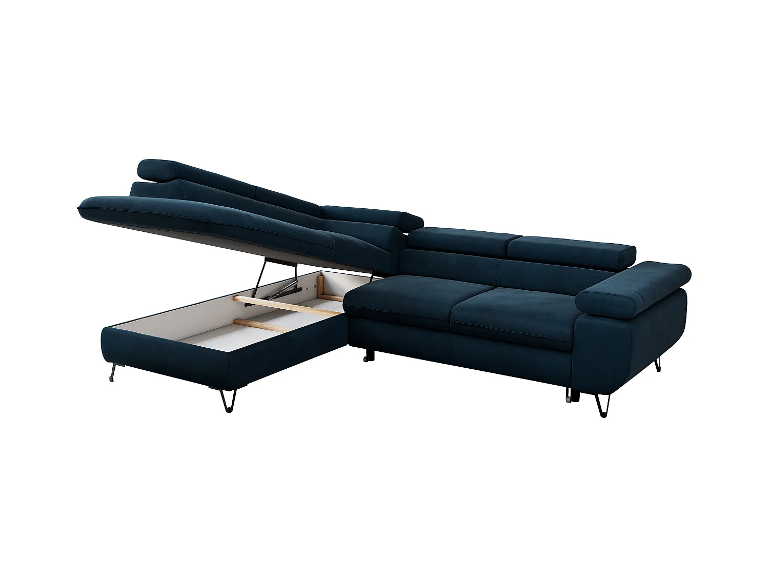 Ecksofa PEDRO - L-Form mit Schlaffunktion 200x125 cm, verstellbaren Kopfstützen - Dunkelblau Velvet - Ecke Links