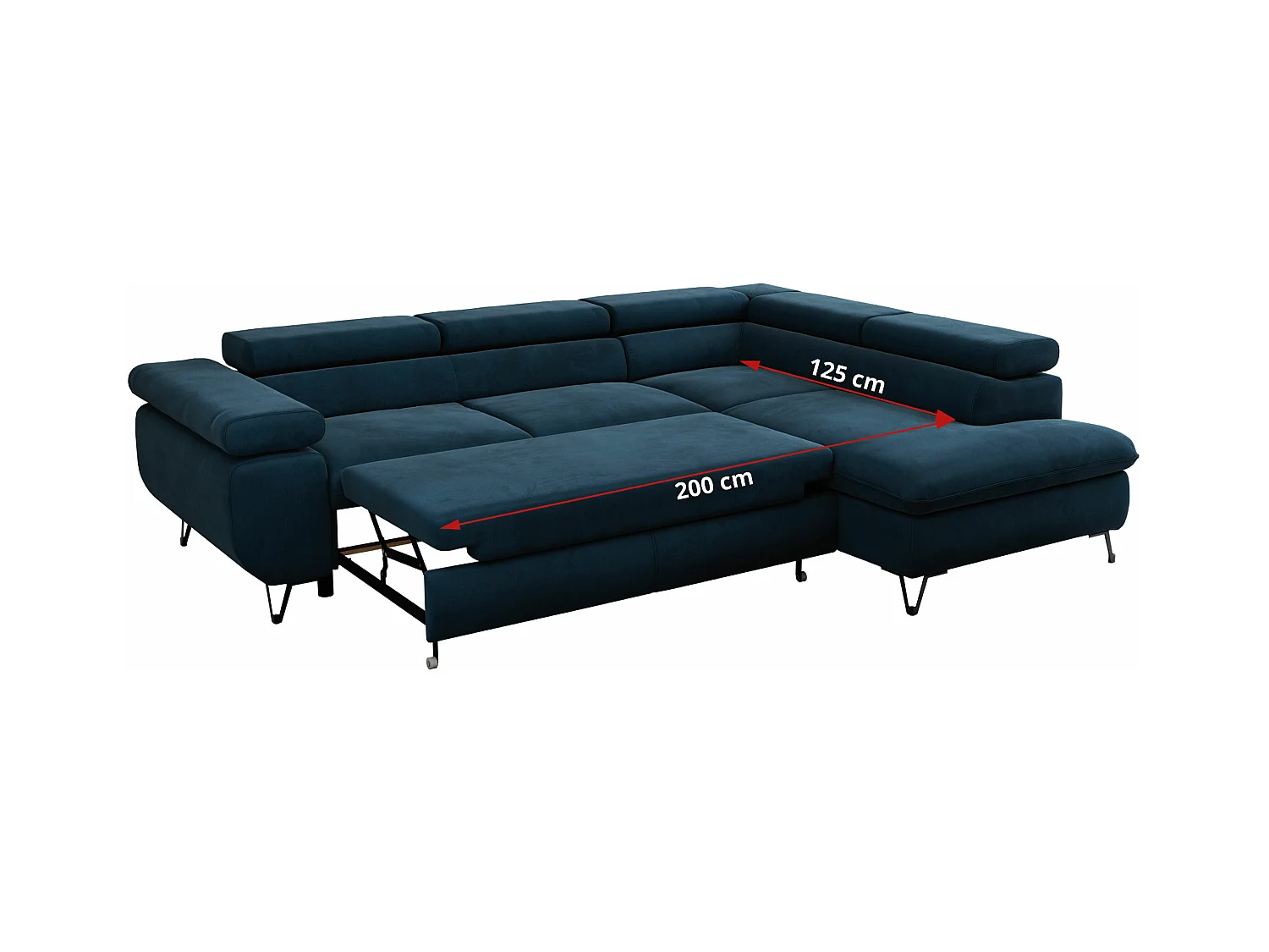 Ecksofa PEDRO - L-Form mit Schlaffunktion 200x125 cm, verstellbaren Kopfstützen - Dunkelblau Velvet - Ecke Links