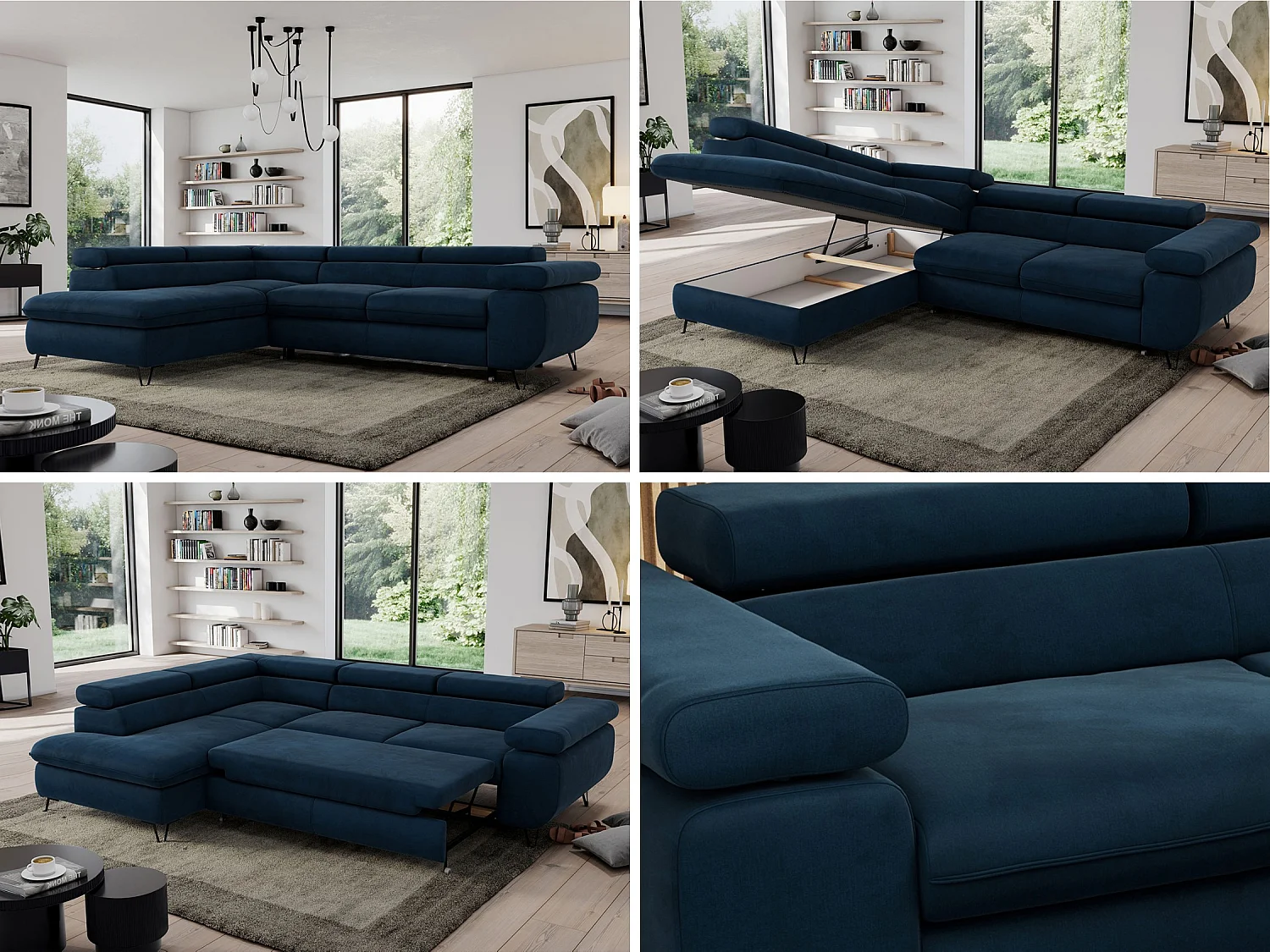 Ecksofa PEDRO - L-Form mit Schlaffunktion 200x125 cm, verstellbaren Kopfstützen - Dunkelblau Velvet - Ecke Links