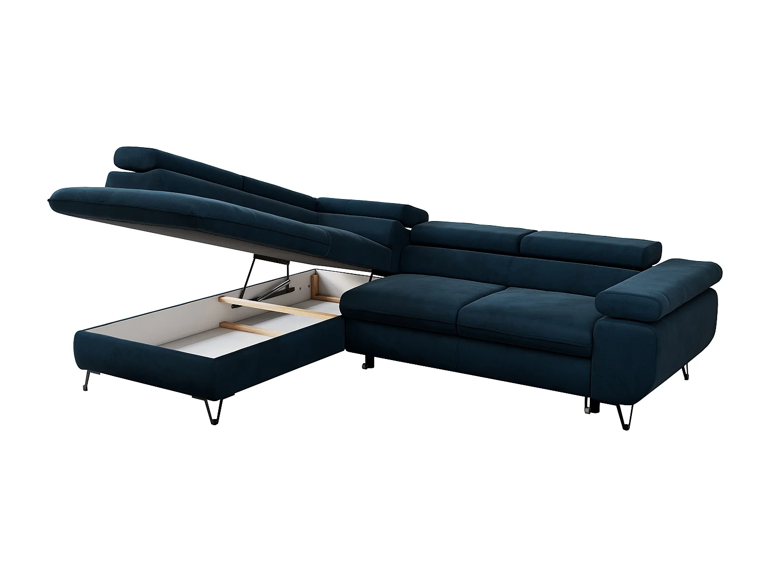 Ecksofa PEDRO - L-Form mit Schlaffunktion 200x125 cm, verstellbaren Kopfstützen - Dunkelblau Velvet - Ecke Links