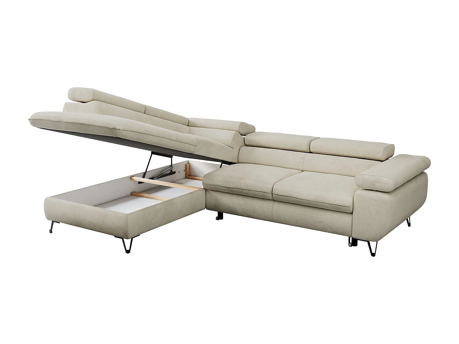 Ecksofa PEDRO - L-Form mit Schlaffunktion 200x125 cm, verstellbaren Kopfstützen - Beige Velvet - Ecke Links