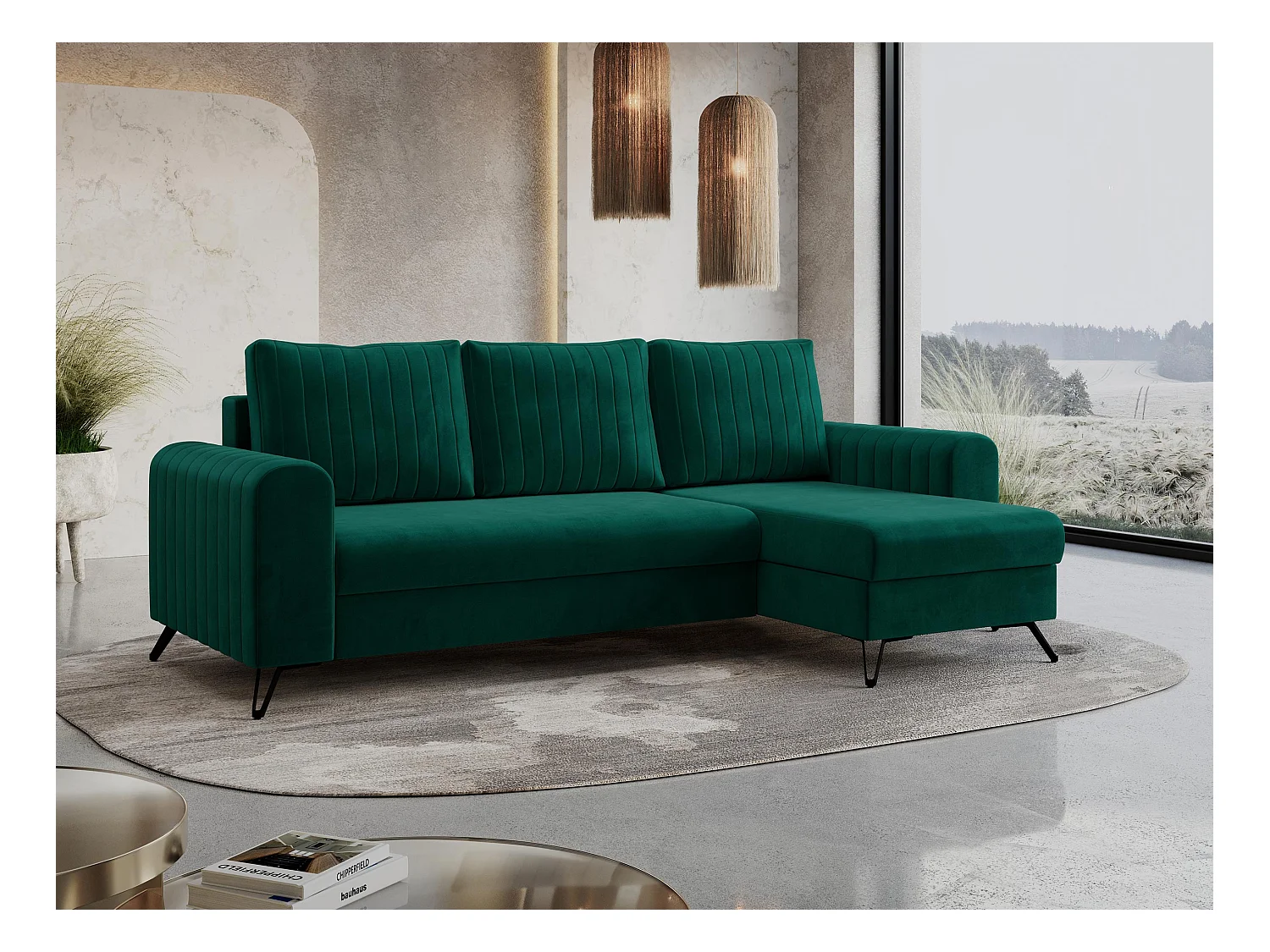 Ecksofa AXEL - universal mit schlaffunktion, Bettkasten - Dunkelgrün Velvet