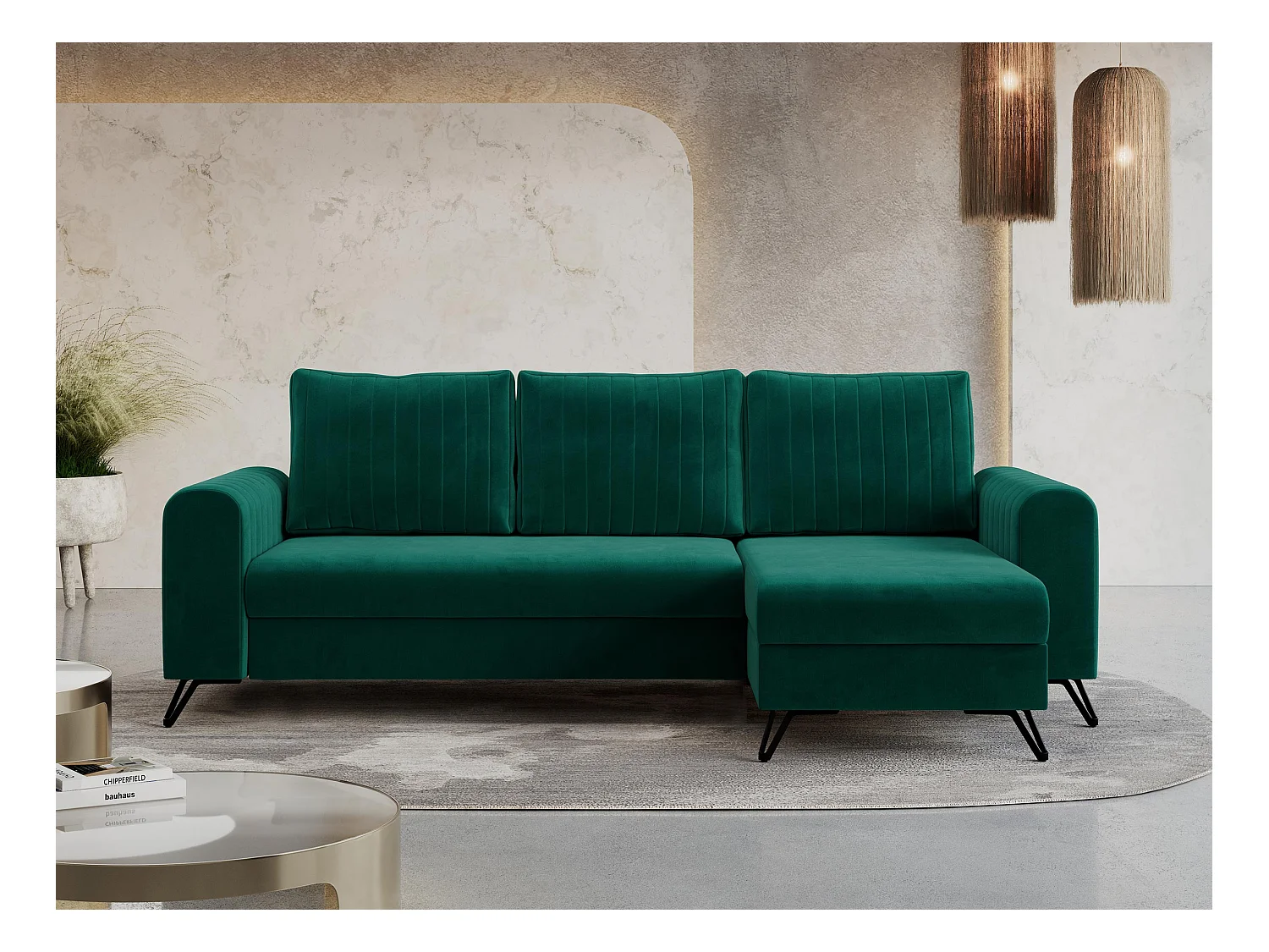 Ecksofa AXEL - universal mit schlaffunktion, Bettkasten - Dunkelgrün Velvet