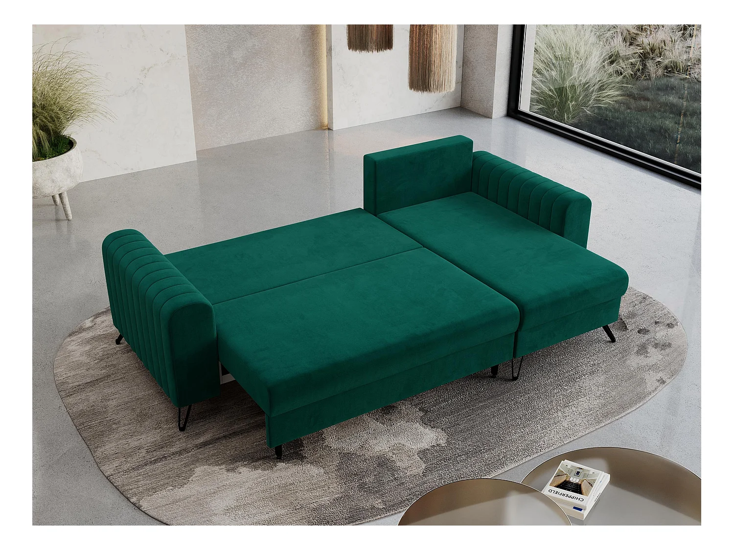 Ecksofa AXEL - universal mit schlaffunktion, Bettkasten - Dunkelgrün Velvet