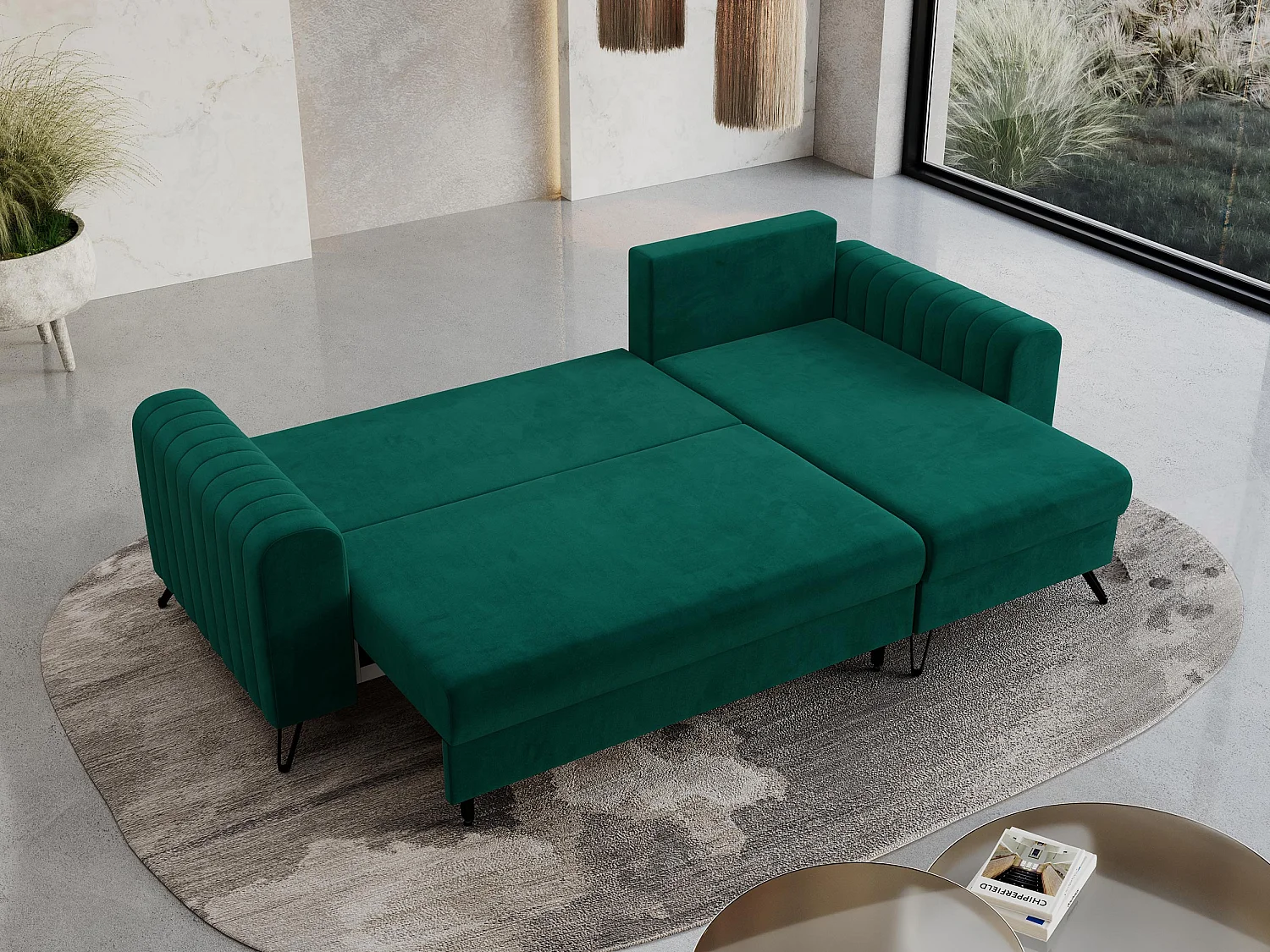 Ecksofa AXEL - universal mit schlaffunktion, Bettkasten - Dunkelgrün Velvet